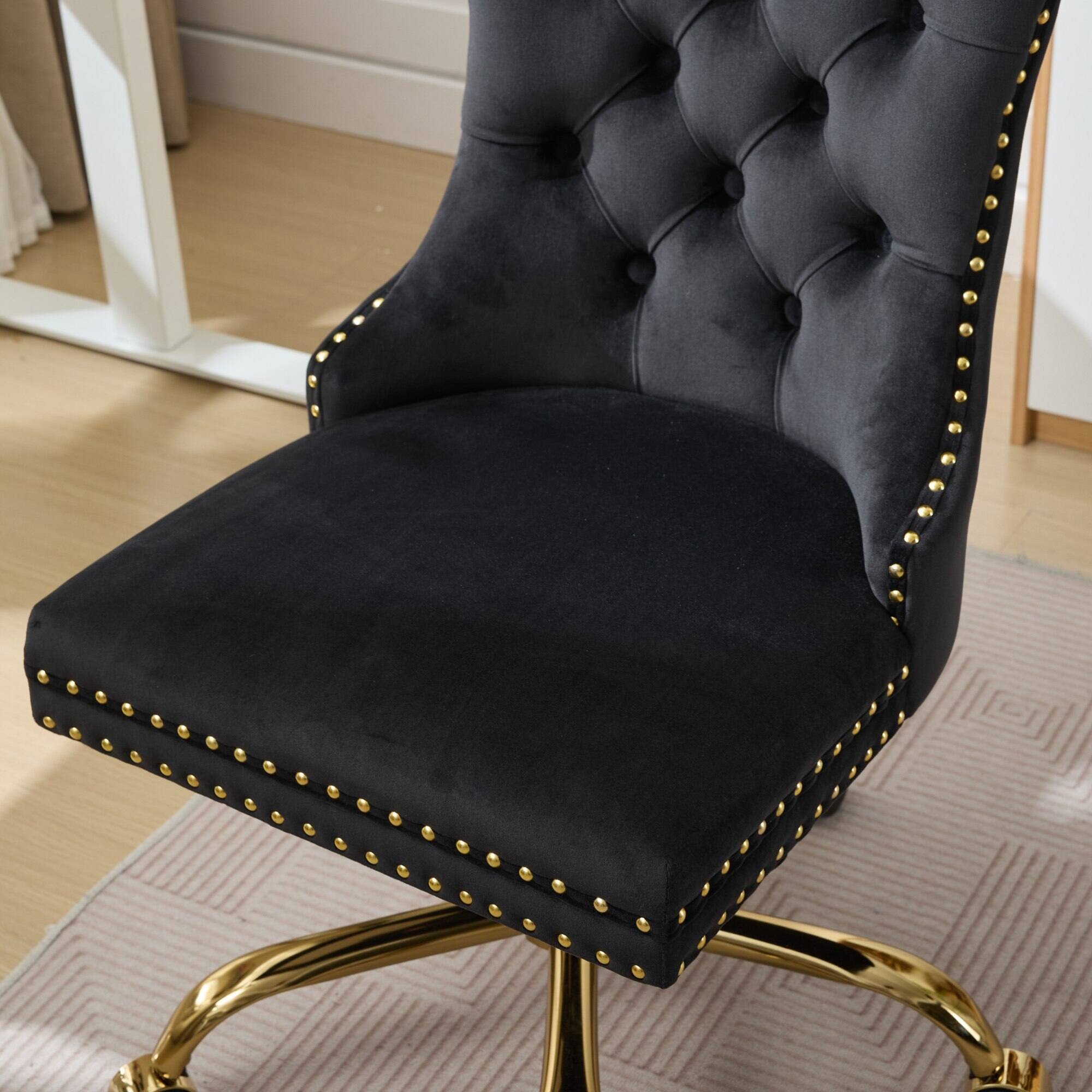 Alt View 8. GOODSILO - Modern Velvet Upholstered Office Chair with Tufted Button Design and Golden Metal Base for Home Workspace - Black.