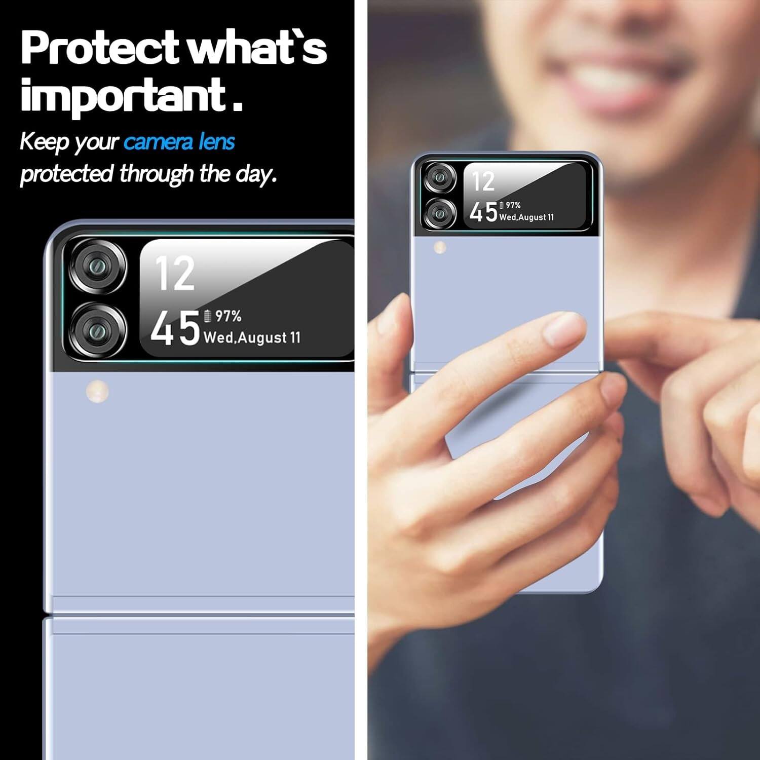 Protect what's important.  
Keep your camera lens protected through the day.  

12:45  
97%  
Wed, August 11