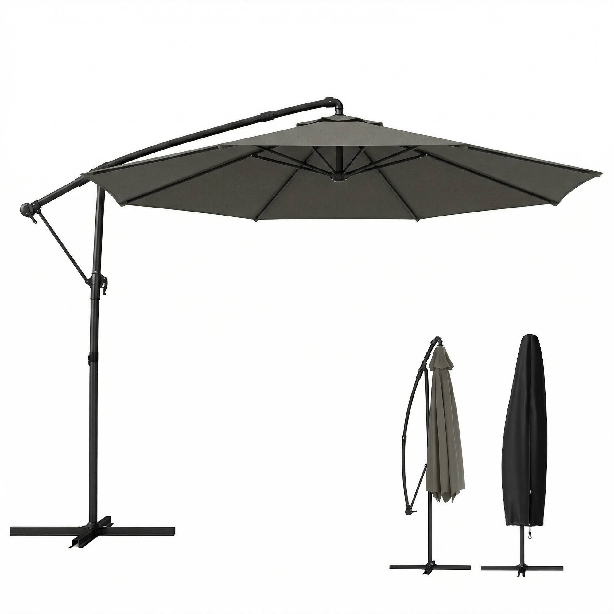 Front. Outsunny - ft Offset Patio Umbrella with Cover, Hanging Cantilever Umbrella with 360° Rotation, Crank Handle.