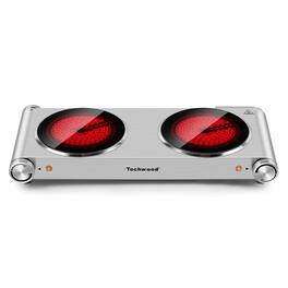 Techwood - 1800w Two Infrared Burners, Infrared Ceramic Stainless Steel Portable Electric Burner For Home Rvs Apartments - Silver