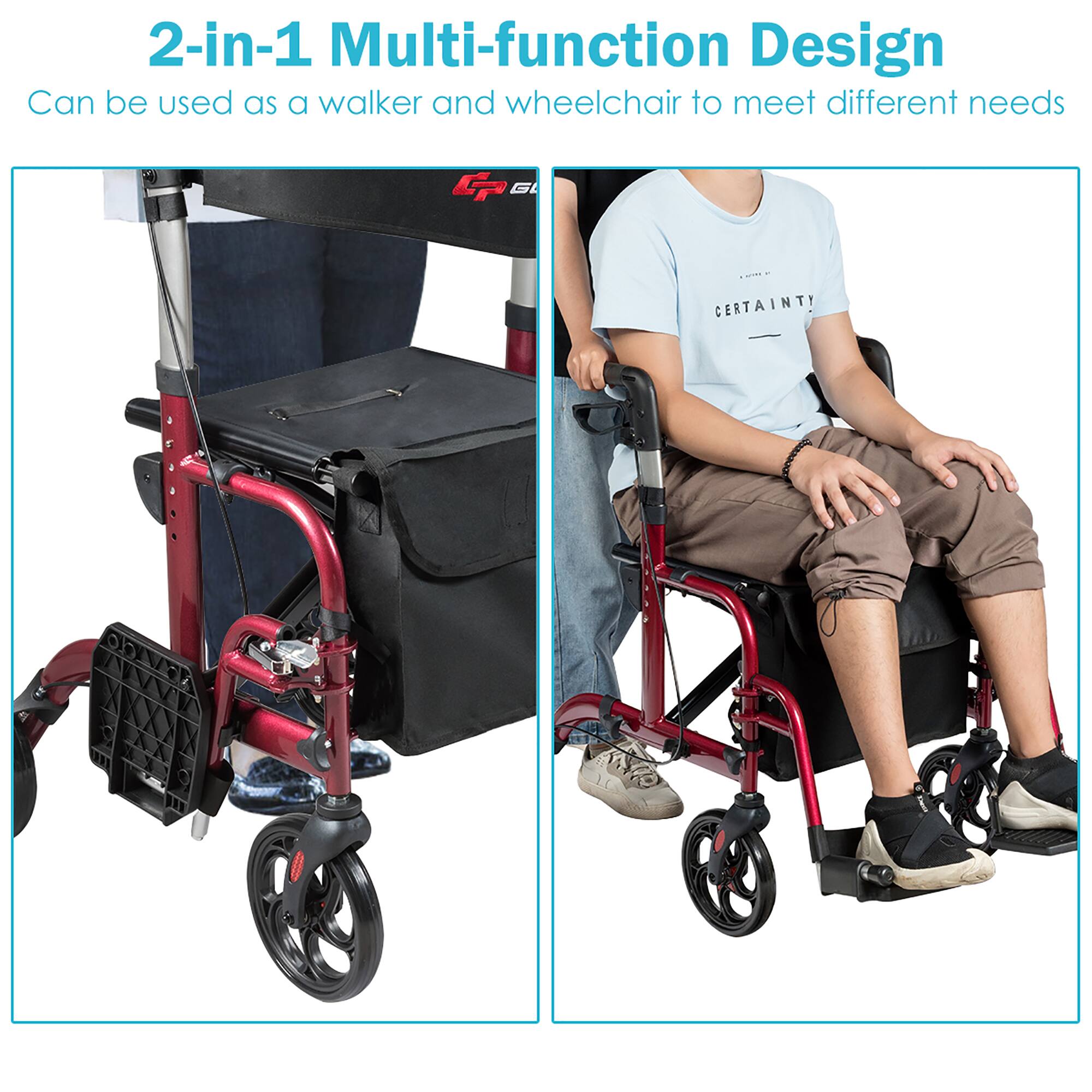 2-in-1 Multi-function Design Can be used as a walker and wheelchair to meet different needs
