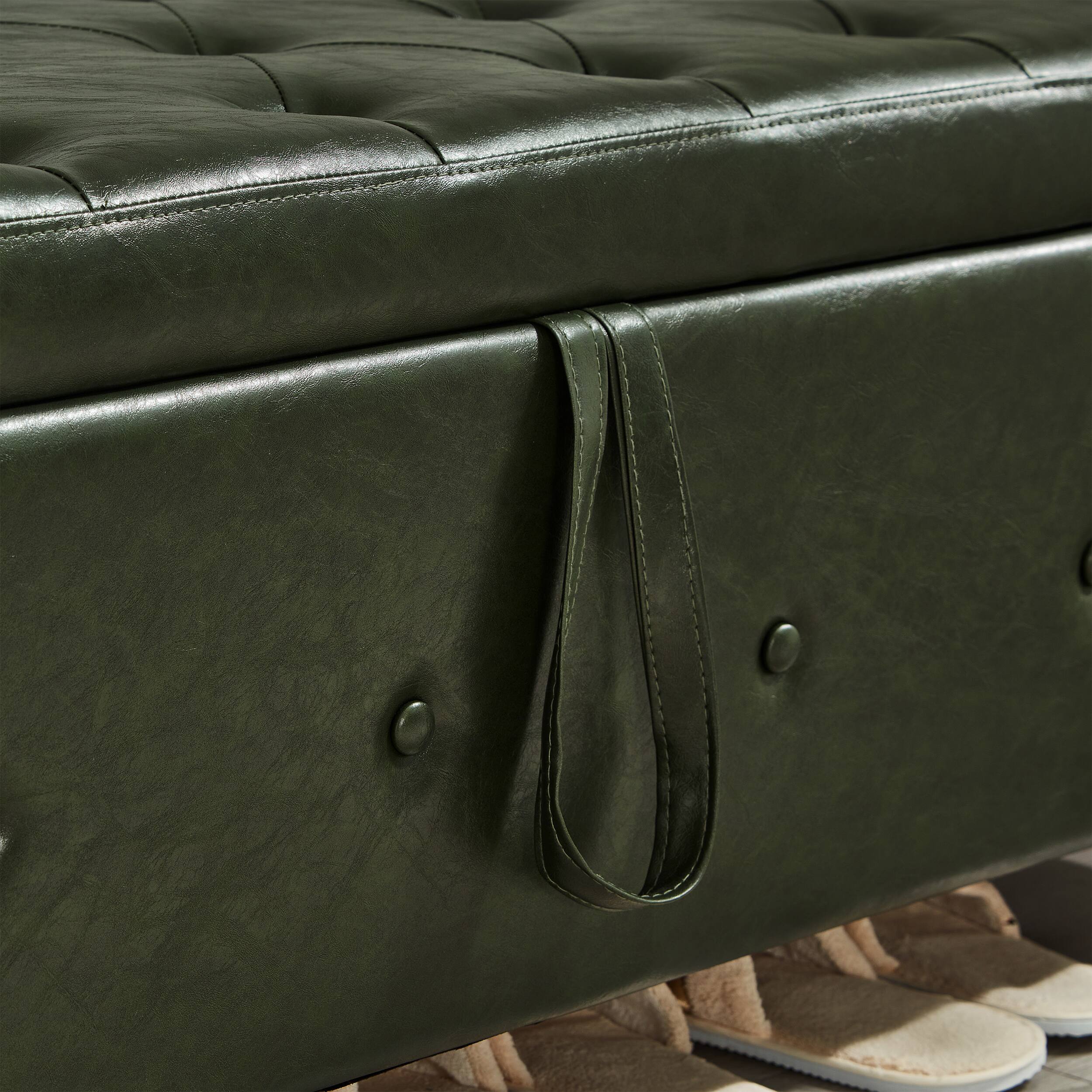 Alt View 5. GOODSILO - 48 Inch Upholstered Storage Ottoman Bench with Tufted Faux Leather Design for Living Room and Bedroom - Dark Green.