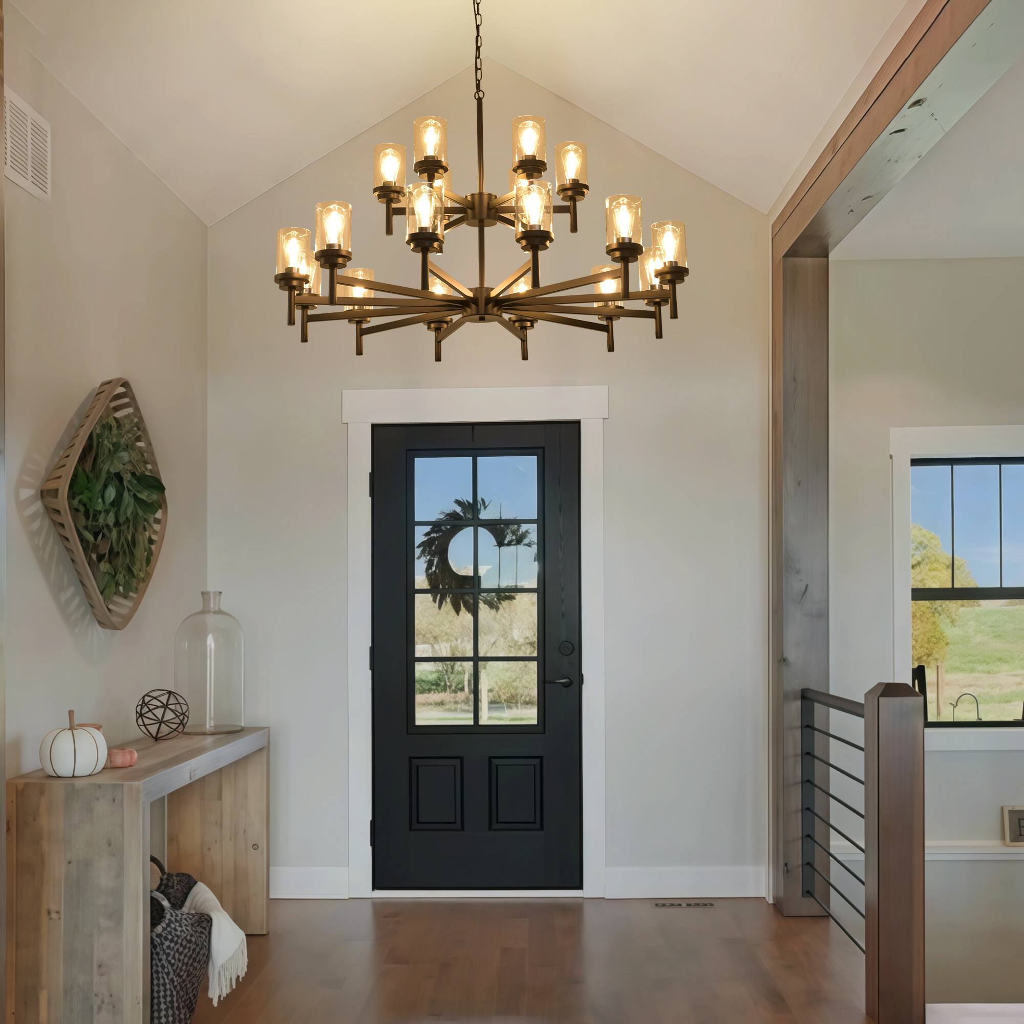 Left. RYHNUYNE - 18-Light Dining Room Light Fixture Over Table,Black Farmhouse Glass Chandelier,Industrial Lighting for Living Room Foyer - Black.