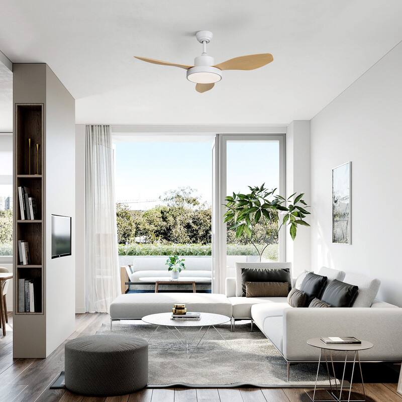 Alt View 6. Sofucor - Sofucor 47'' Ceiling Fans with Lights and Remote Modern Large Airflow Noiseless 6 Speeds Timers Indoor Outdoor for Home - White Yellow.