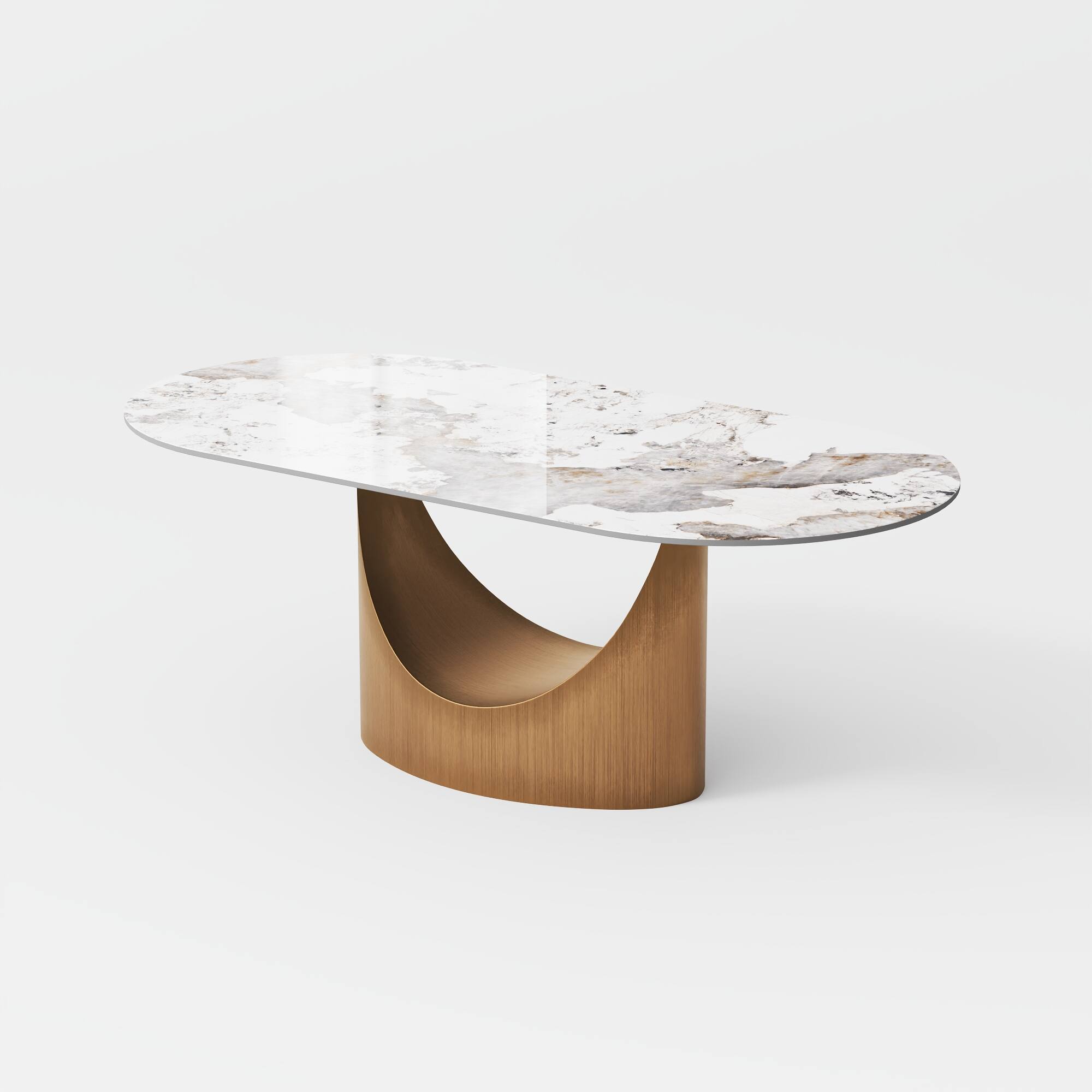 Alt View 7. POVISON - 79"Hobart Modern Oval Dining Table for 6-8, Pandora Oval Glossy Sintered Stone Kitchen Table, Bronze Carbon Steel Base - Pandora.