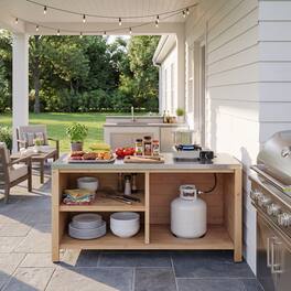 Famapy - Modular Solid Cedar Outdoor Kitchen Cabinets - All-Weather Storage with Stainless Steel Top for Patio, Grill Station - Wooden