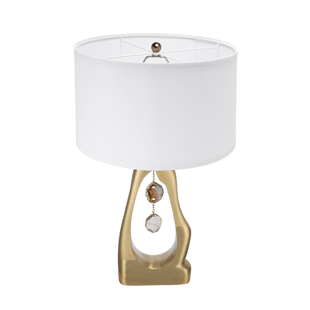 Angle. Luckbyte - 16x27.5 Inch Gold Geode Shaped Table Lamp With White Drum Shade Assembly Required.