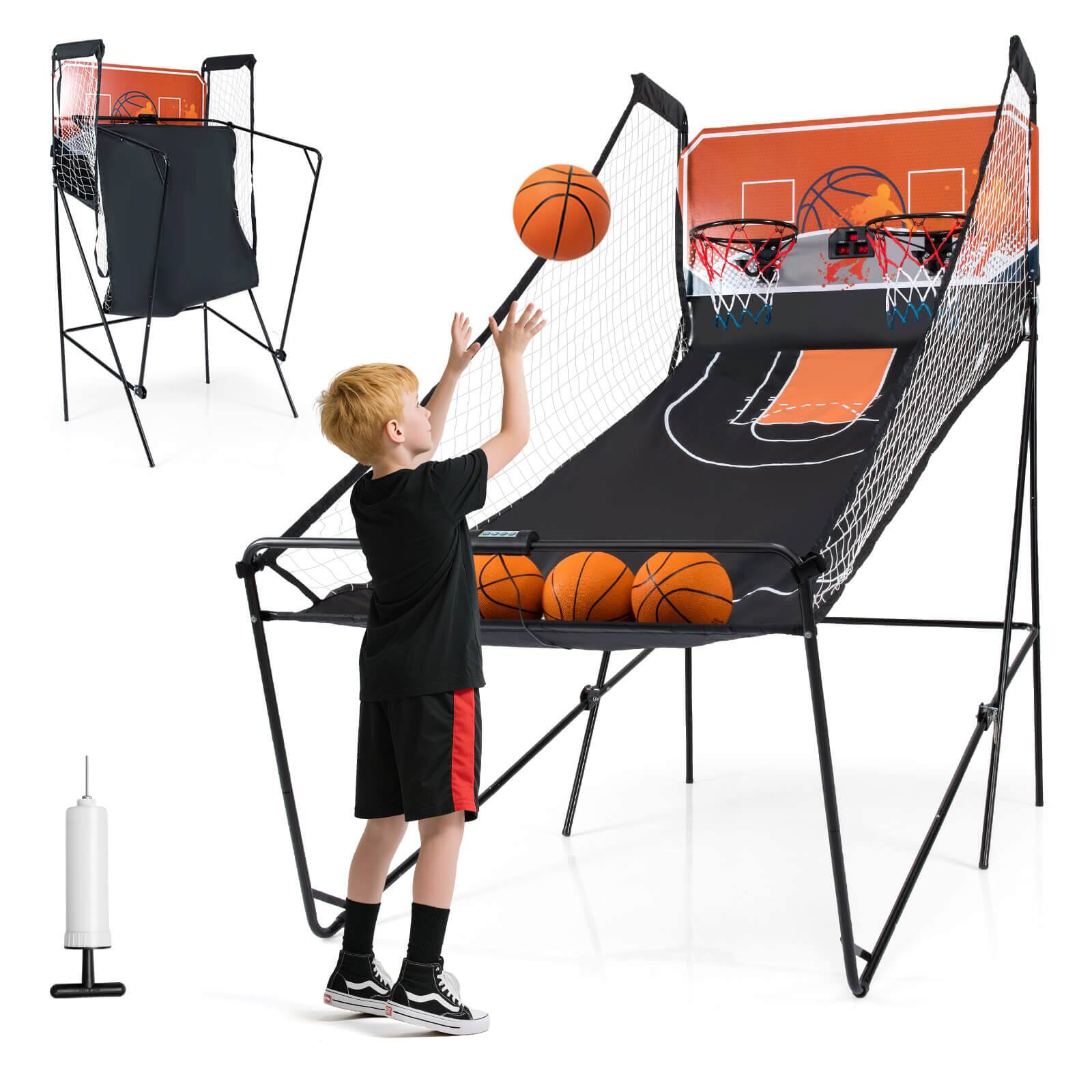 Costway - Foldable Basketball Arcade Game with 8 Modes & Electronic Scoring & Sound Effect - Black,Orange