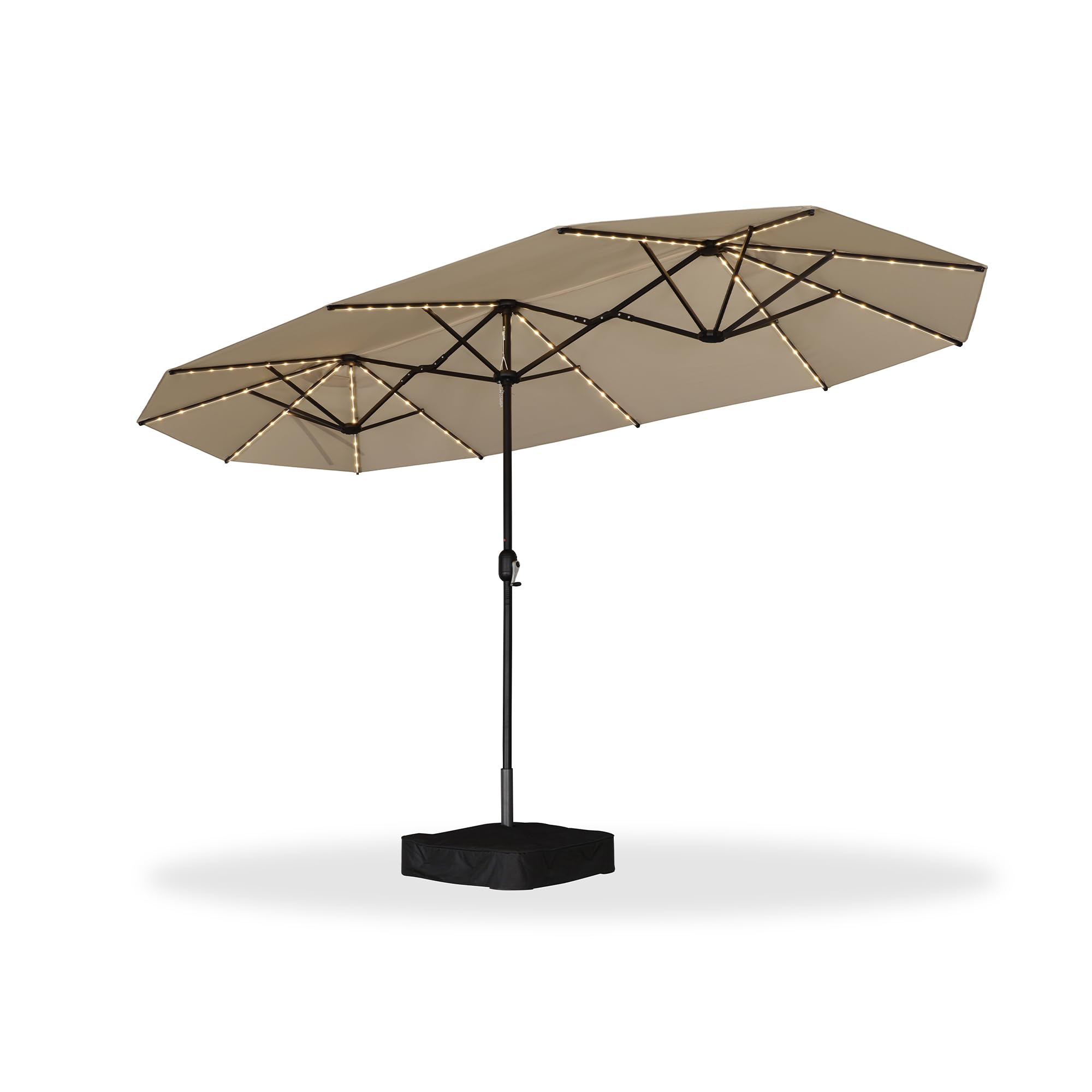 Alt View 7. PURPLE LEAF - 13 ft. Patio Market Umbrella with Solar LED and Base Double-Sided Outdoor Table Sun Umbrellas for Pool Deck Backyard - Beige.