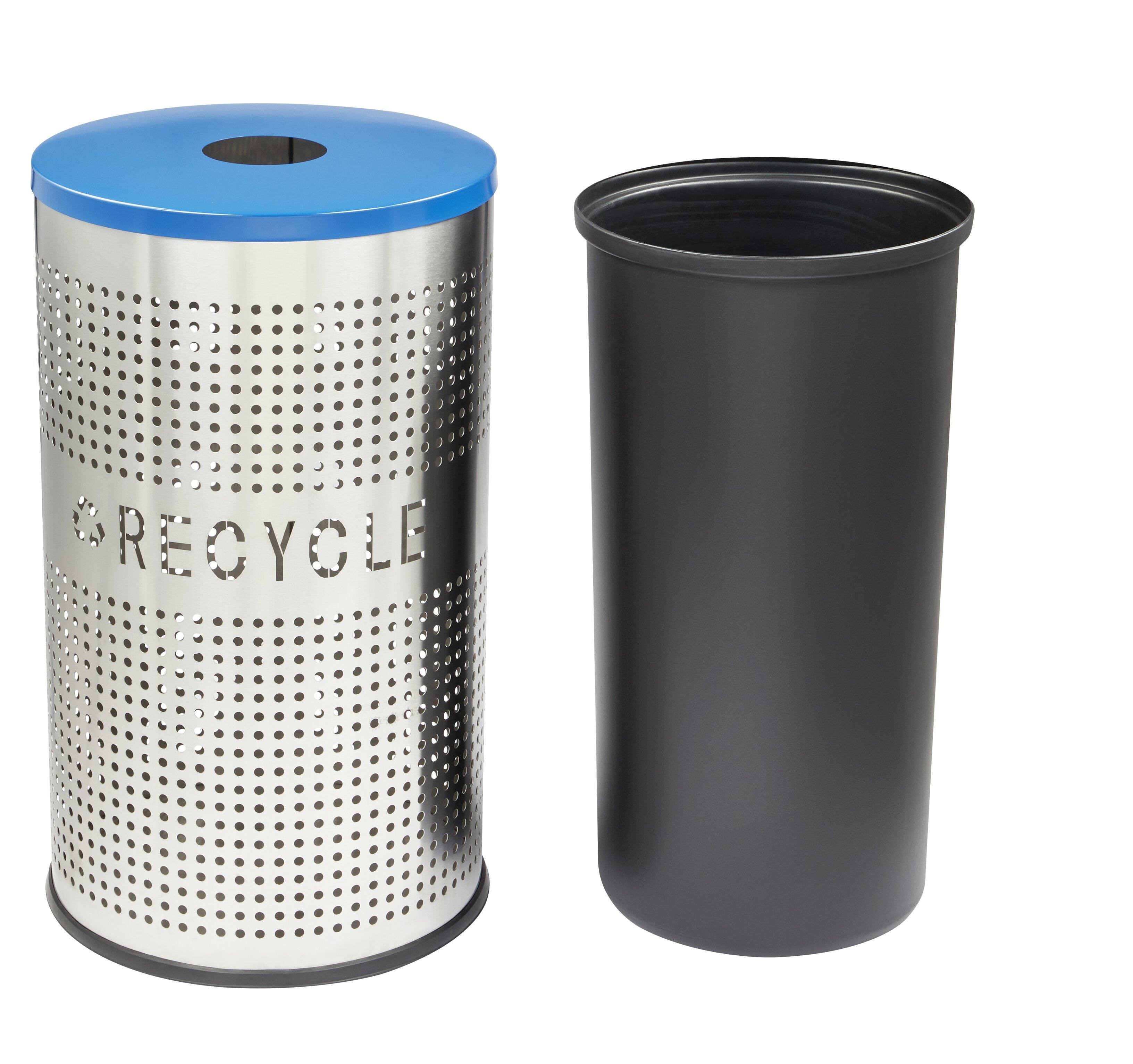 Alt View 4. Alpine Industries - 26 Gallon Perforated Recycling Trash Can with Lid and Liner - Blue - Recycle Label.