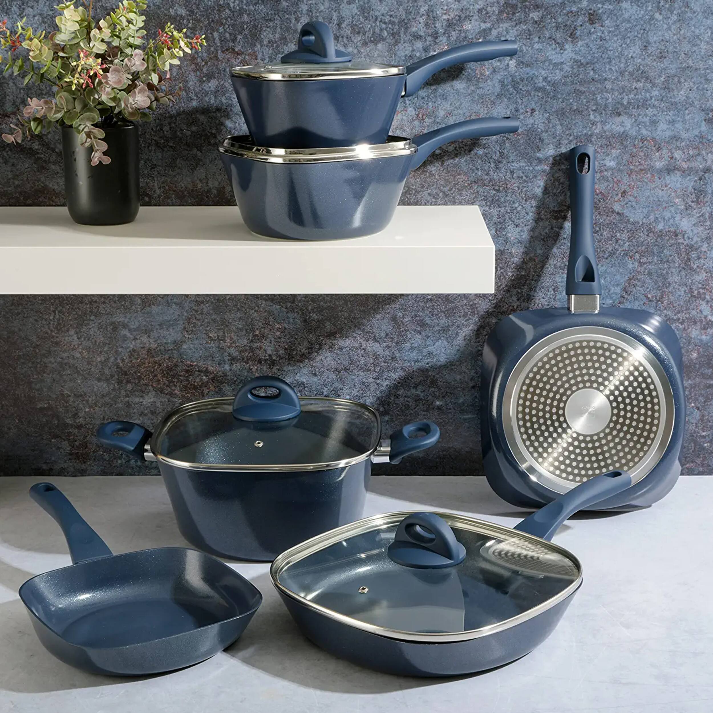 Alt View 4. Gibson - Soho Lounge Diamond 10 Piece Ceramic Nonstick Aluminum Cookware Set in Blue - Blue.