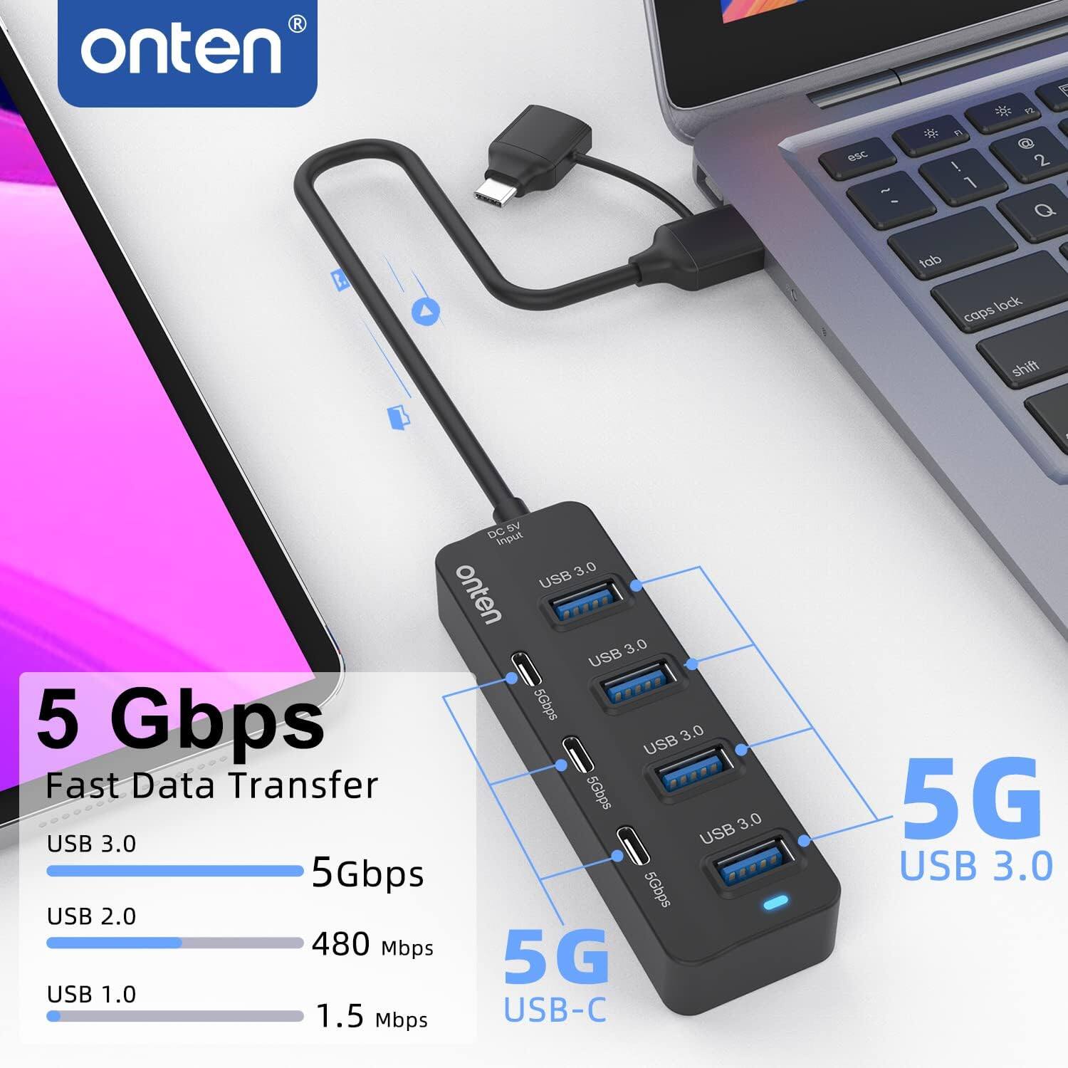 onten

F2
esc
Fl ! 1
@ 2 Q
tab
lock caps shift

DC 5V Input 3.0 USB onten 3.0 USB 5 Gbps 5Gbps 3.0 USB Fast Data Transfer 5Gbps 3.0 USB 3.0 USB 5Gbps 5Gbps USB 2.0 480 Mbps 5G USB 1.0 1.5 Mbps USB-C

5 Gbps
Fast Data Transfer
USB 3.0 5Gbps
USB 2.0 480 Mbps
USB 1.0 1.5 Mbps

5G USB 3.0