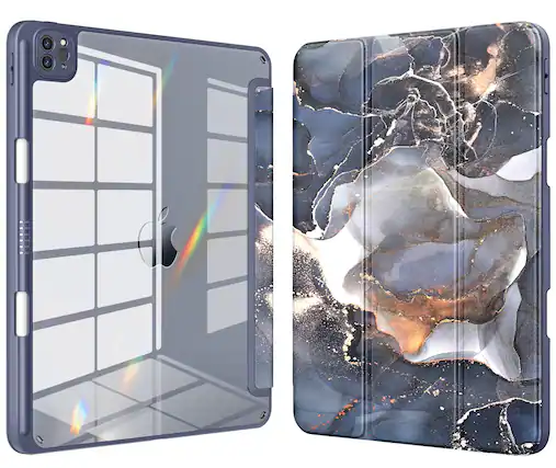 Front. DTTO - Case for iPad Air 13" (M2/M3) and iPad Pro 12.9" (3rd/4th/5th/6th Gen) ,Clear Back Cover with Built-in Pencil Holder - Dusk Marble.