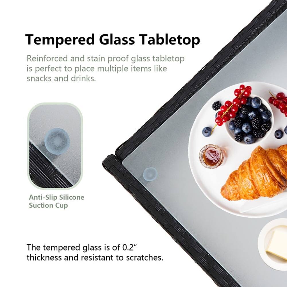 Tempered Glass Tabletop

Reinforced and stain-proof glass tabletop is perfect to place multiple items like snacks and drinks.

Anti-Slip Silicone Suction Cup

The tempered glass is of 0.2" thickness and resistant to scratches.
