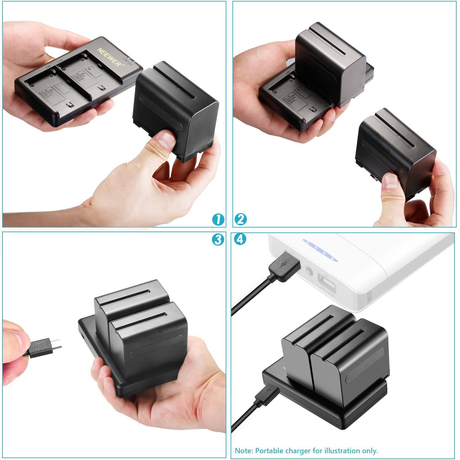 1. NEEWER O91C 1 3 2 4

2. Note: Portable charger for illustration only.