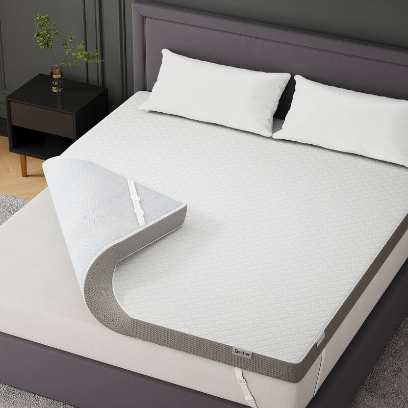 Front. Bestier - Bestier 3" Tencel Plush Gel Memory Foam Mattress Topper with Removable Cooling Cover - White & Gray.