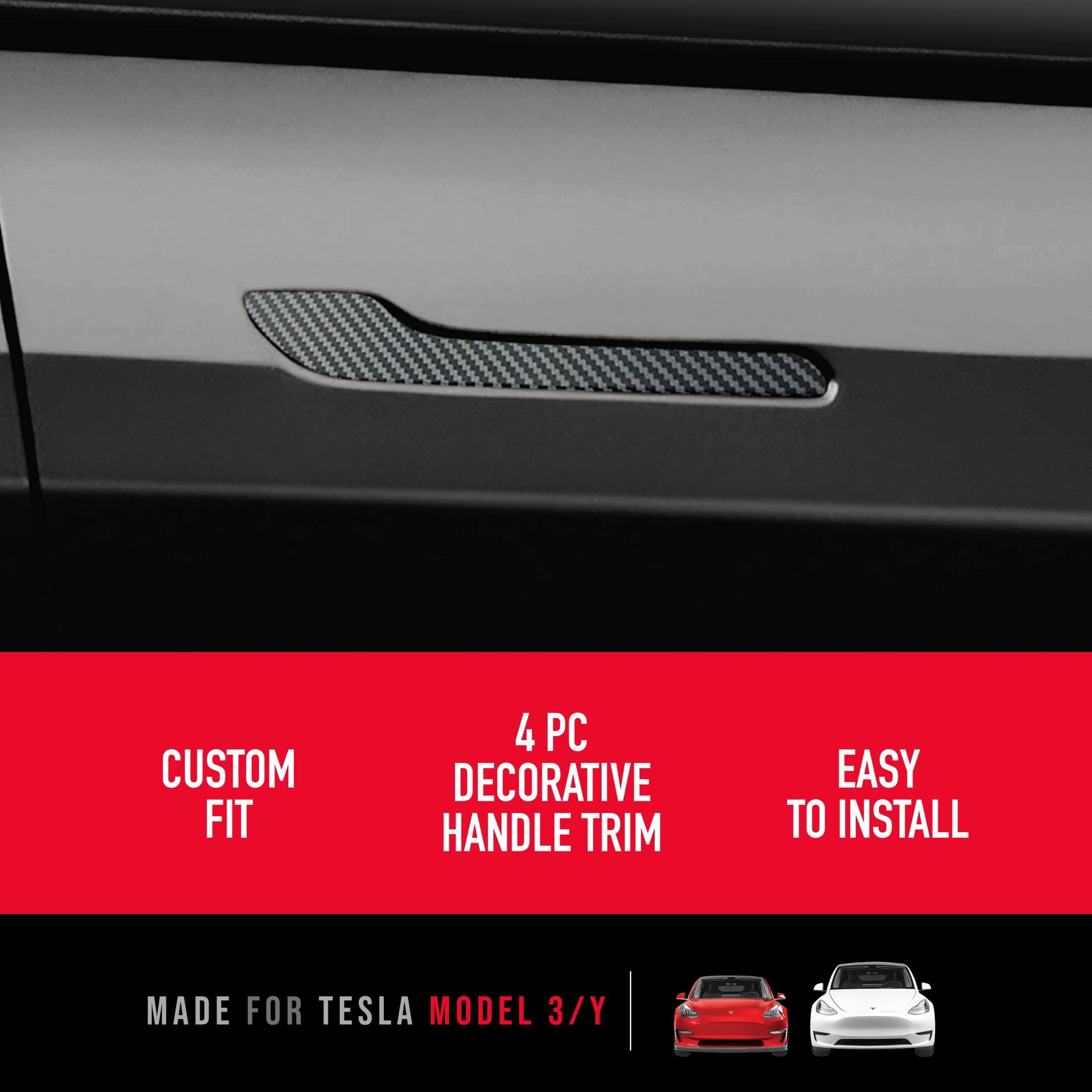 CUSTOM FIT  
4 PC DECORATIVE HANDLE TRIM  
EASY TO INSTALL  
MADE FOR TESLA MODEL 3/Y