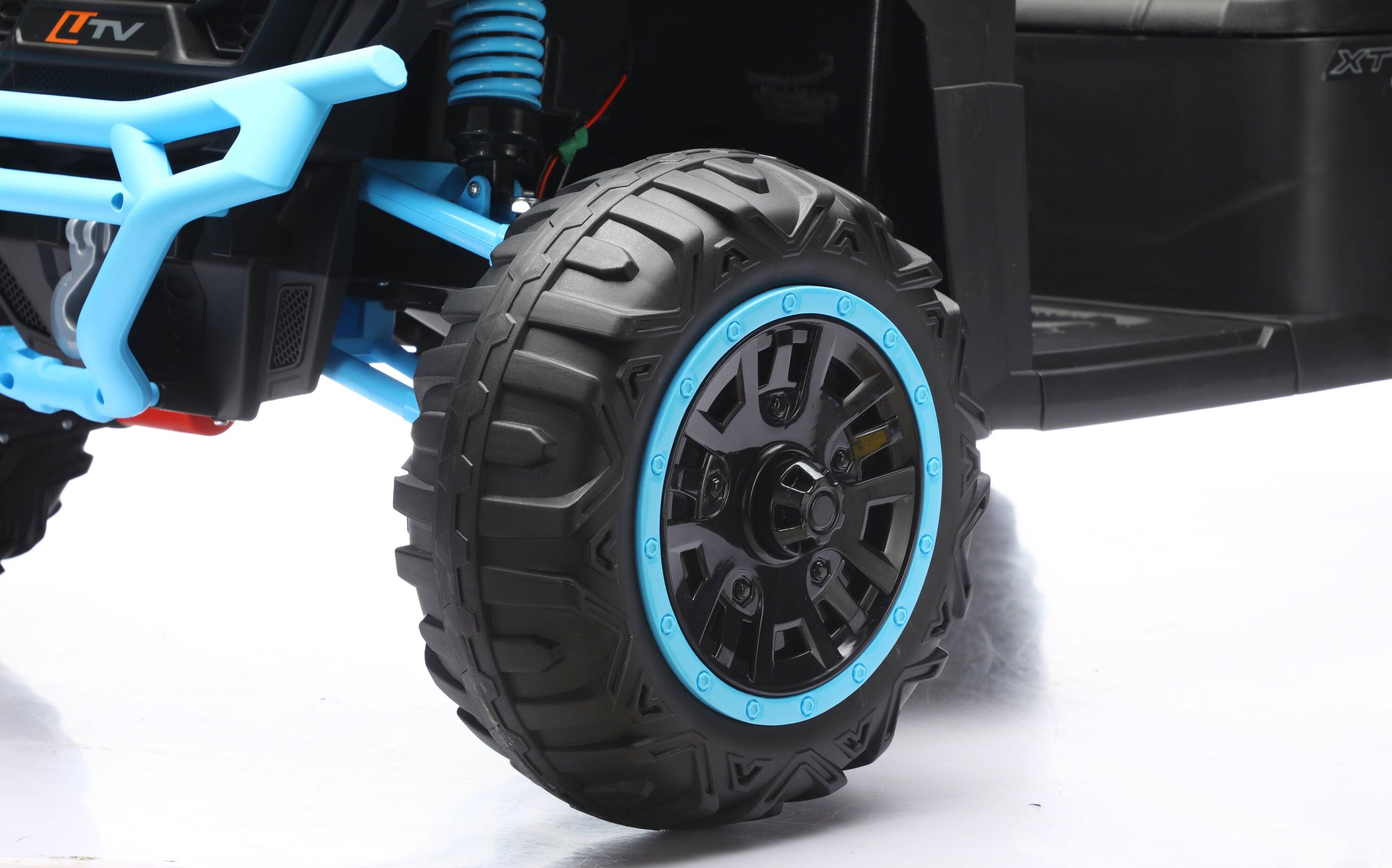 Alt View 7. BreeBe - 24V Kids 2-Seater Golf Cart, 4WD, Remote Control, Sun Shade, Storage Trunk, LED Lights, Sounds, Bluetooth, Age 3+, Blue - Blue.