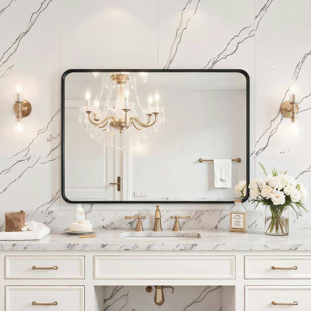 Alt View 6. Kadyn - 32x24 Inch Vertical Rectangle Wall Mirror with Rounded Corners and Black Metal Frame - Black.