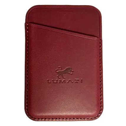 Front. LUMAZI - Full Grain Leather MagSafe Wallet - Pomegranate.
