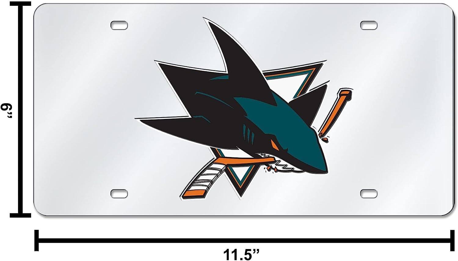 Alt View 4. Rico Industries - San Jose Sharks NHL Logo Silver Mirror Look LASER License Plate - Multi.