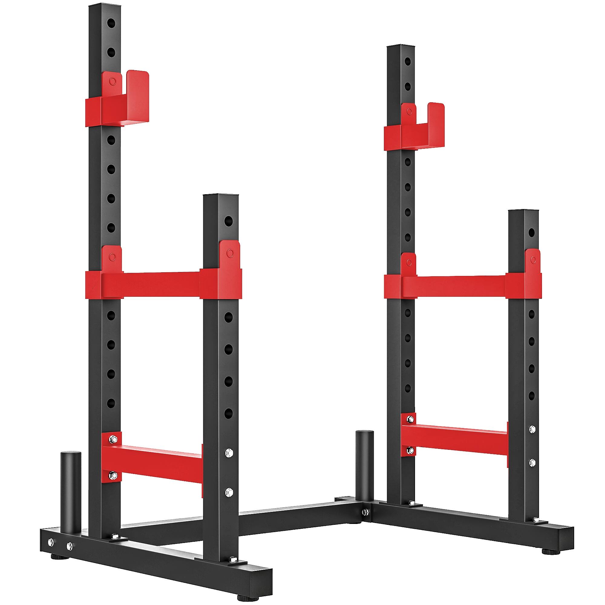 Front. Soozier - Adjustable Squat Rack, Multi-Functional Bench Press Rack, Heavy Duty Barbell Stand with Weight Plate Holders - Red.