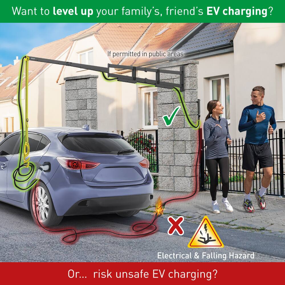 Want to level up your family's, friend's EV charging?

If permitted in public areas

Or... risk unsafe EV charging?

Electrical & Falling Hazard
