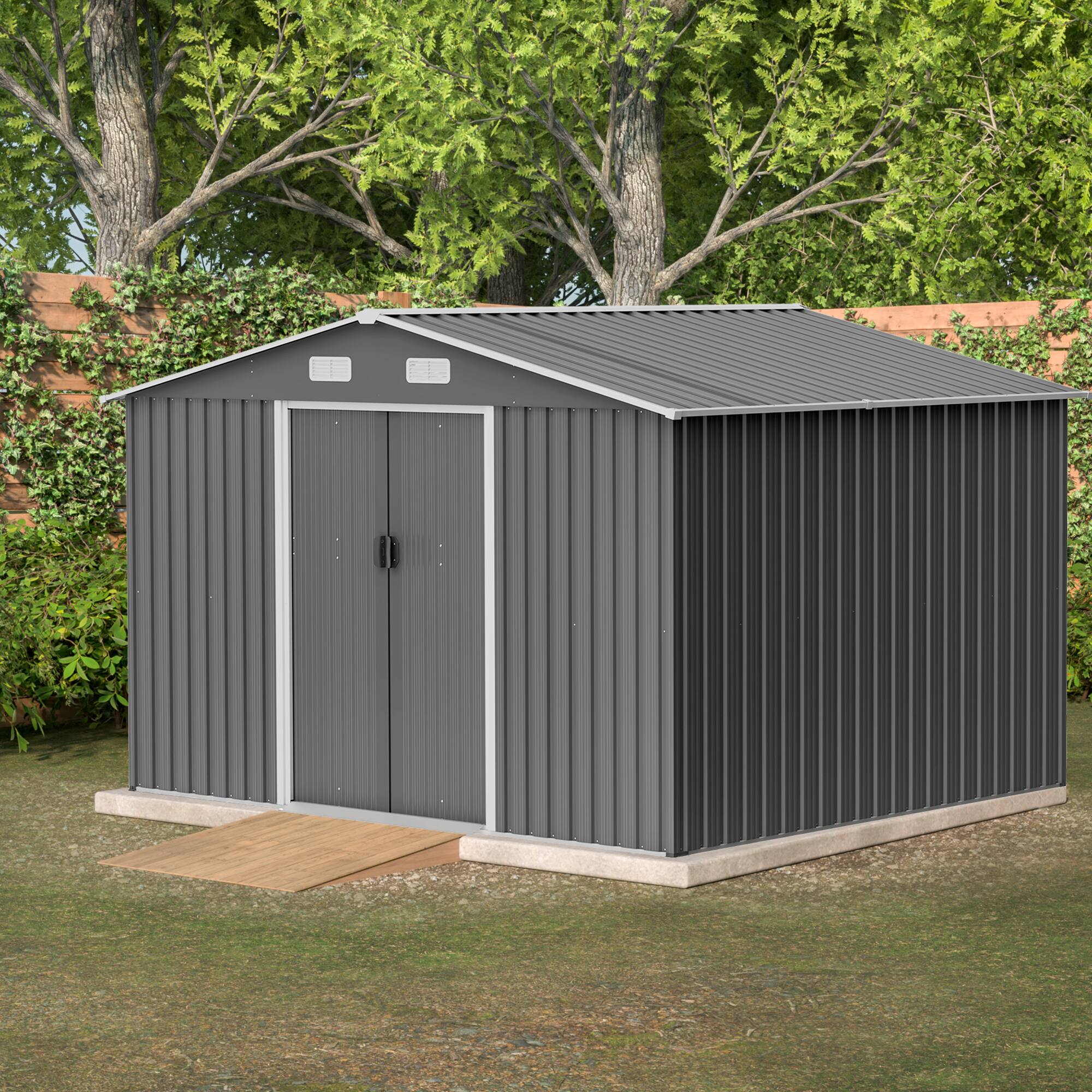 Angle. Mondawe - 10X8 FT Outdoor Storage Shed with Lockable Doors - Gray.