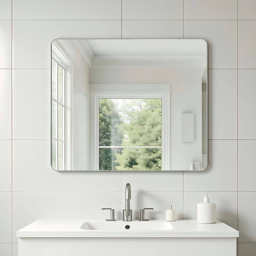 Alt View 7. Kadyn - 36x30 Inch Wide Rectangle Wall Mirror with Rounded Corners and Silver Metal Frame - Silver.