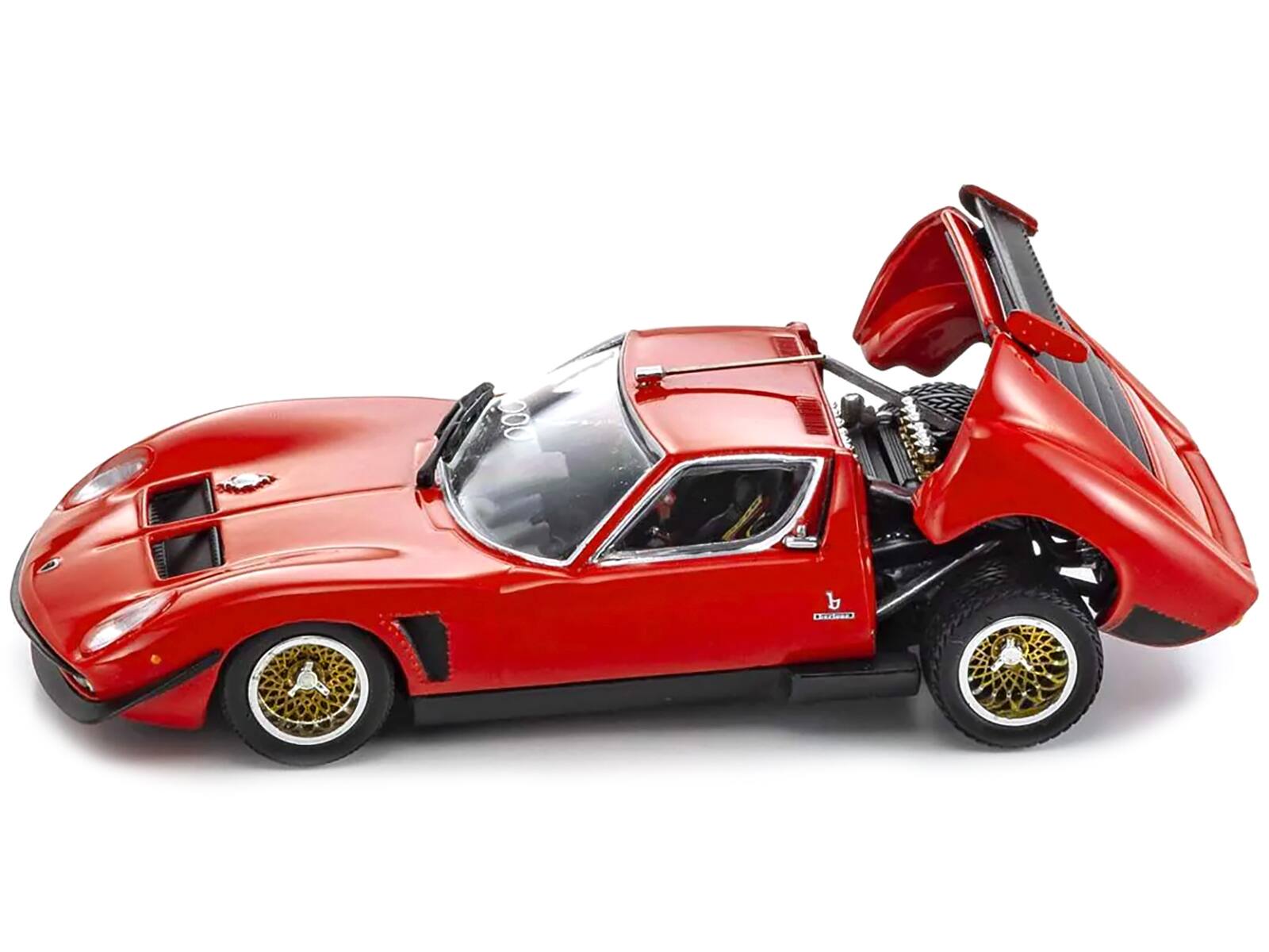 Left. Kyosho - Lamborghini Miura SVR Red with Black Accents and Gold Wheels 1/43 Diecast Model Car by Kyosho - Red.