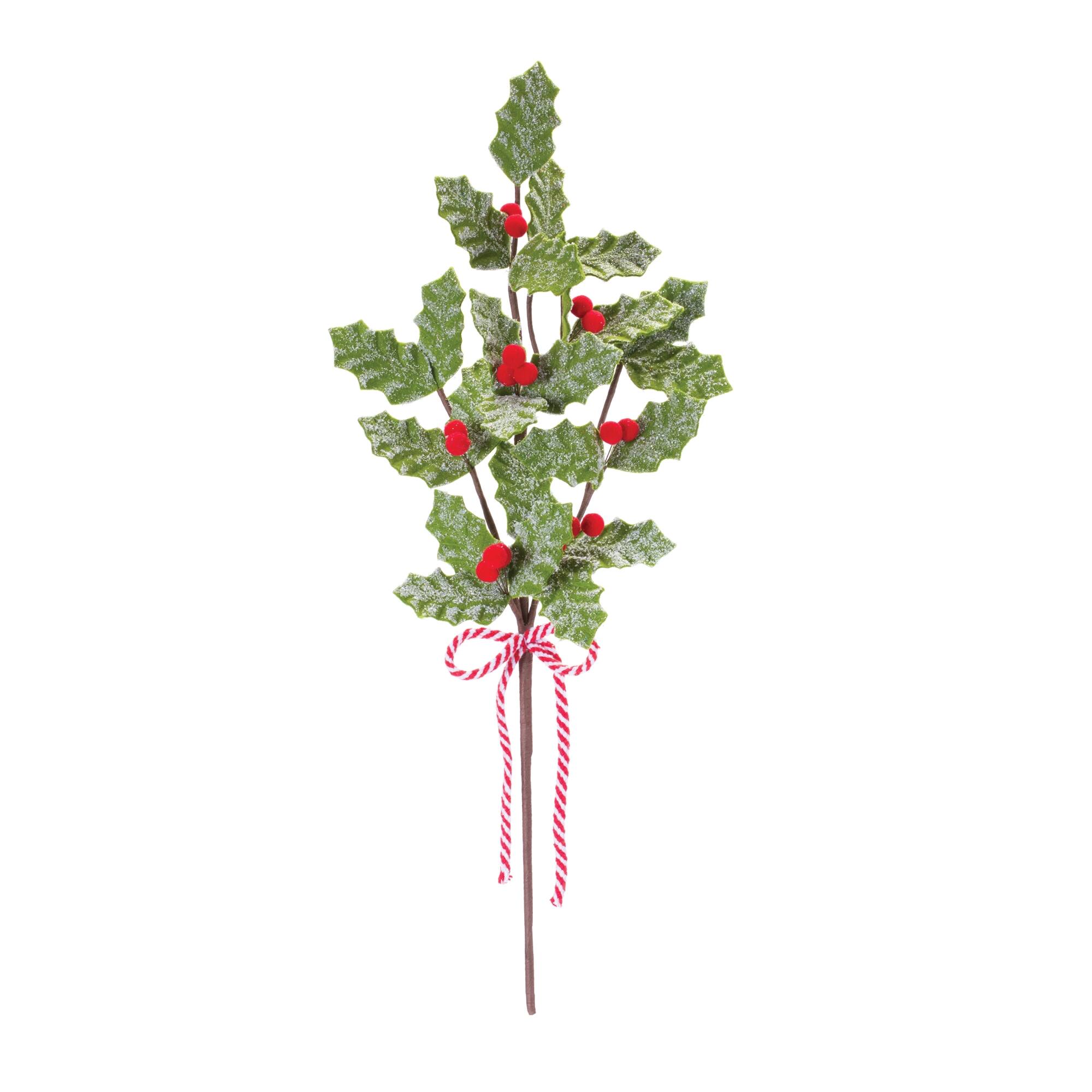Angle. BreeBe - Fabric Holly Berry Spray (Set of 6) - Red, Green.