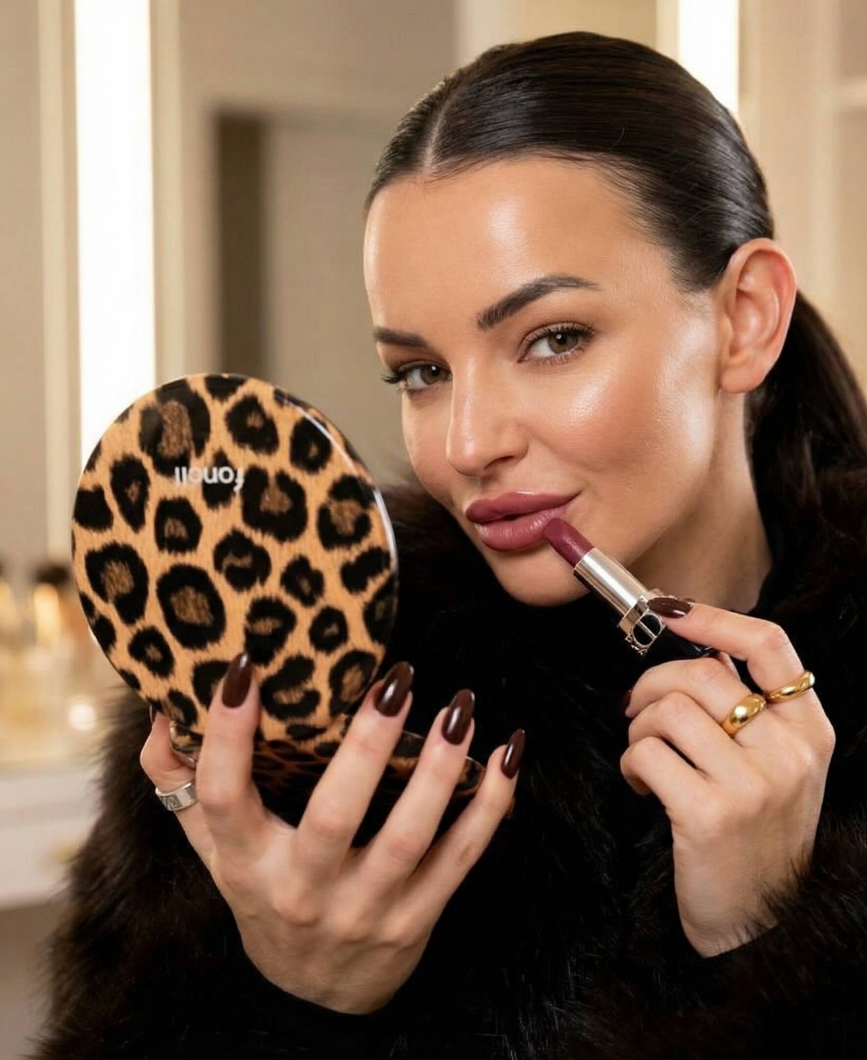 Alt View 2. fancii - Taylor LED Compact Mirror - Cheetah Chic.