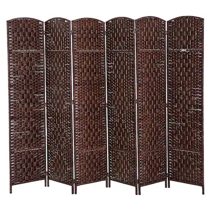 Front. Homcom - Room Divider, 6 Panel Folding Privacy Screen, 6FT Tall Portable Wicker Weave Partition Wall Divider for Bedroom - Brown.