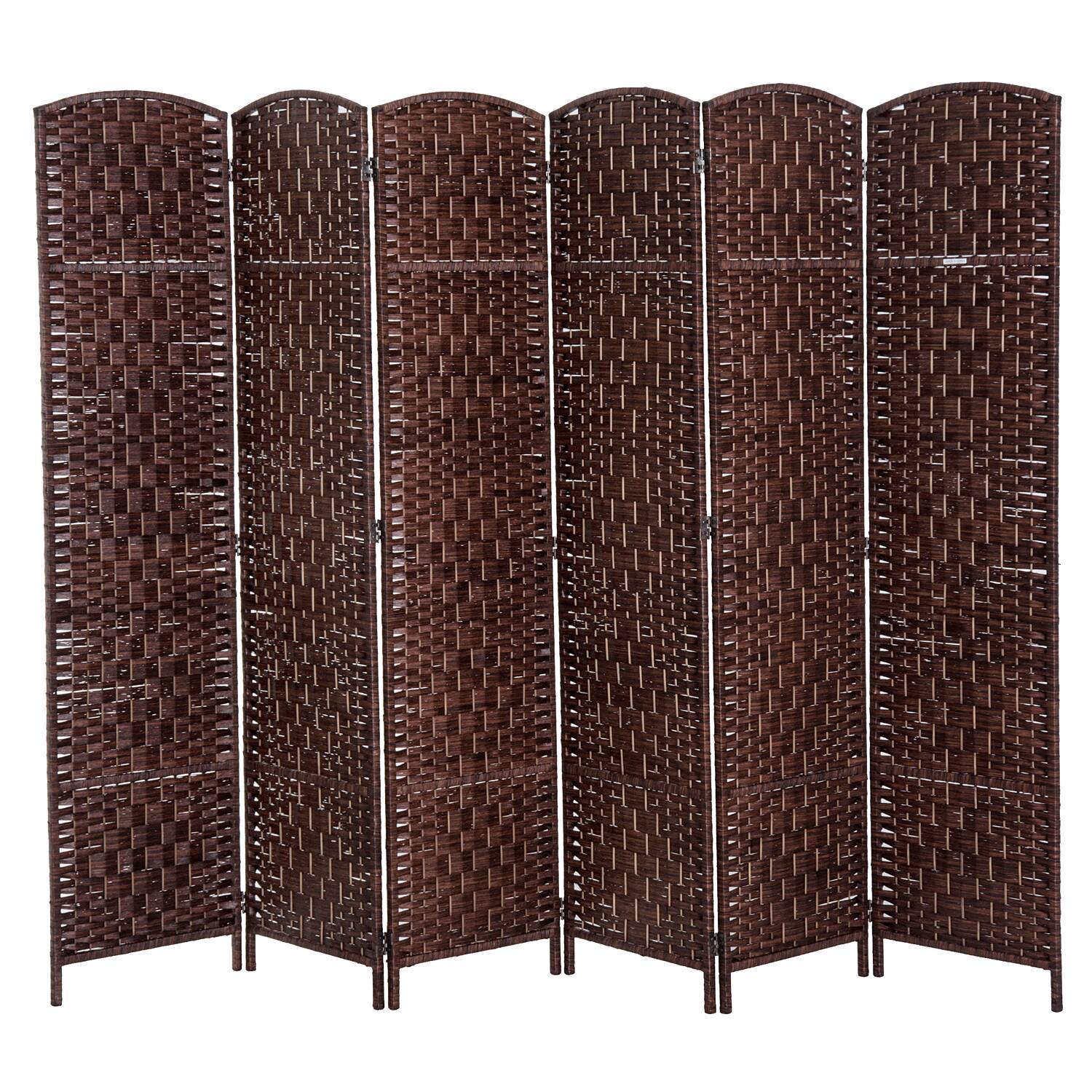 Front. Homcom - Room Divider, 6 Panel Folding Privacy Screen, 6FT Tall Portable Wicker Weave Partition Wall Divider for Bedroom - Brown.