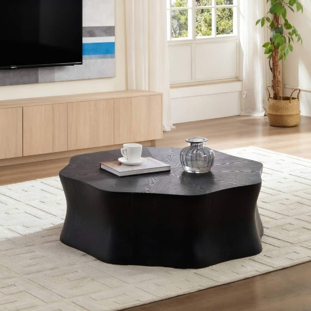 Loheer - Petal Coffee Table Fiberglass Wood Veneer Artistic Center Table for Living Room - Black price history on PriceWatchPro