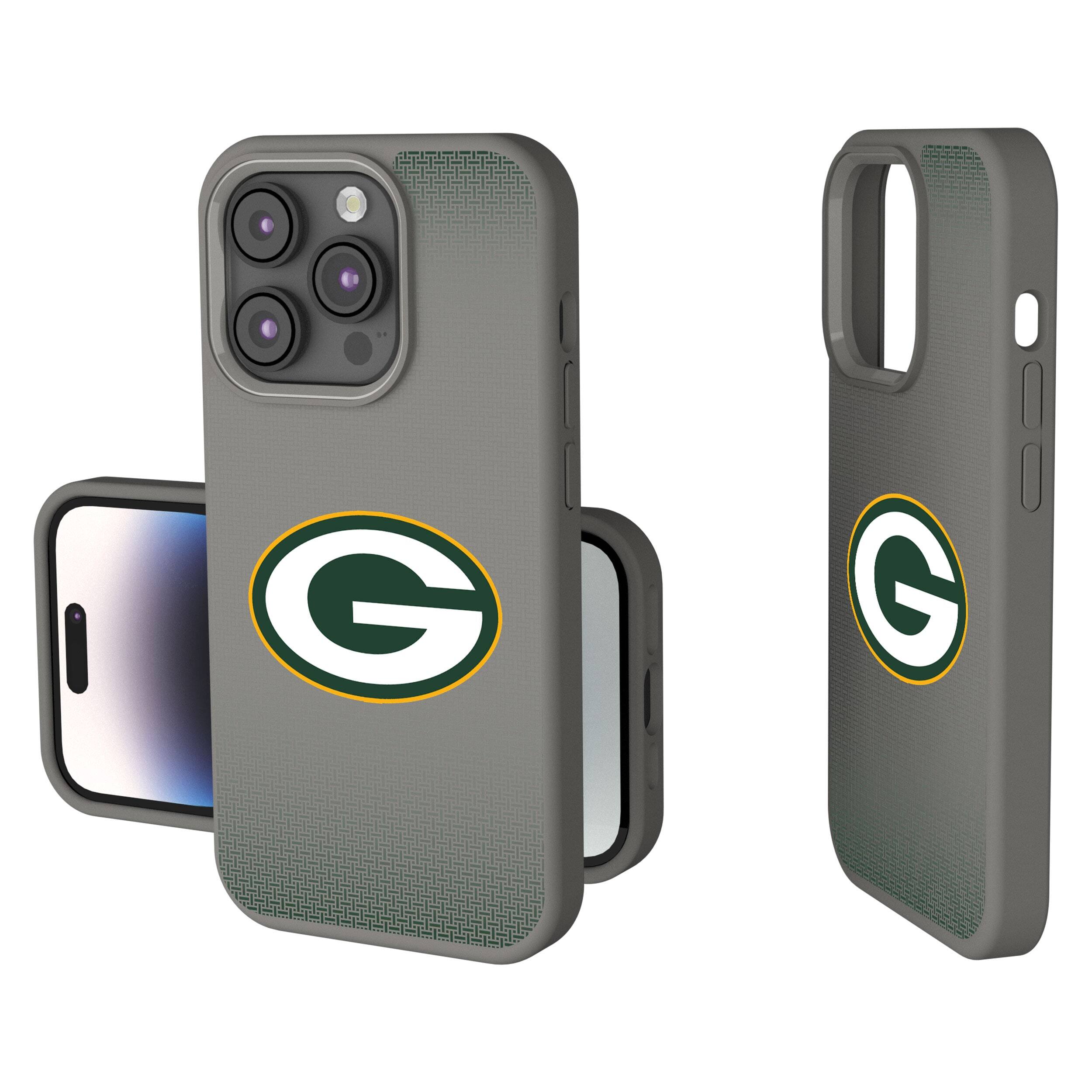 Front. Keyscaper - Green Bay Packers Linen Logo iPhone Soft Touch Case - 15 Plus - Gray.