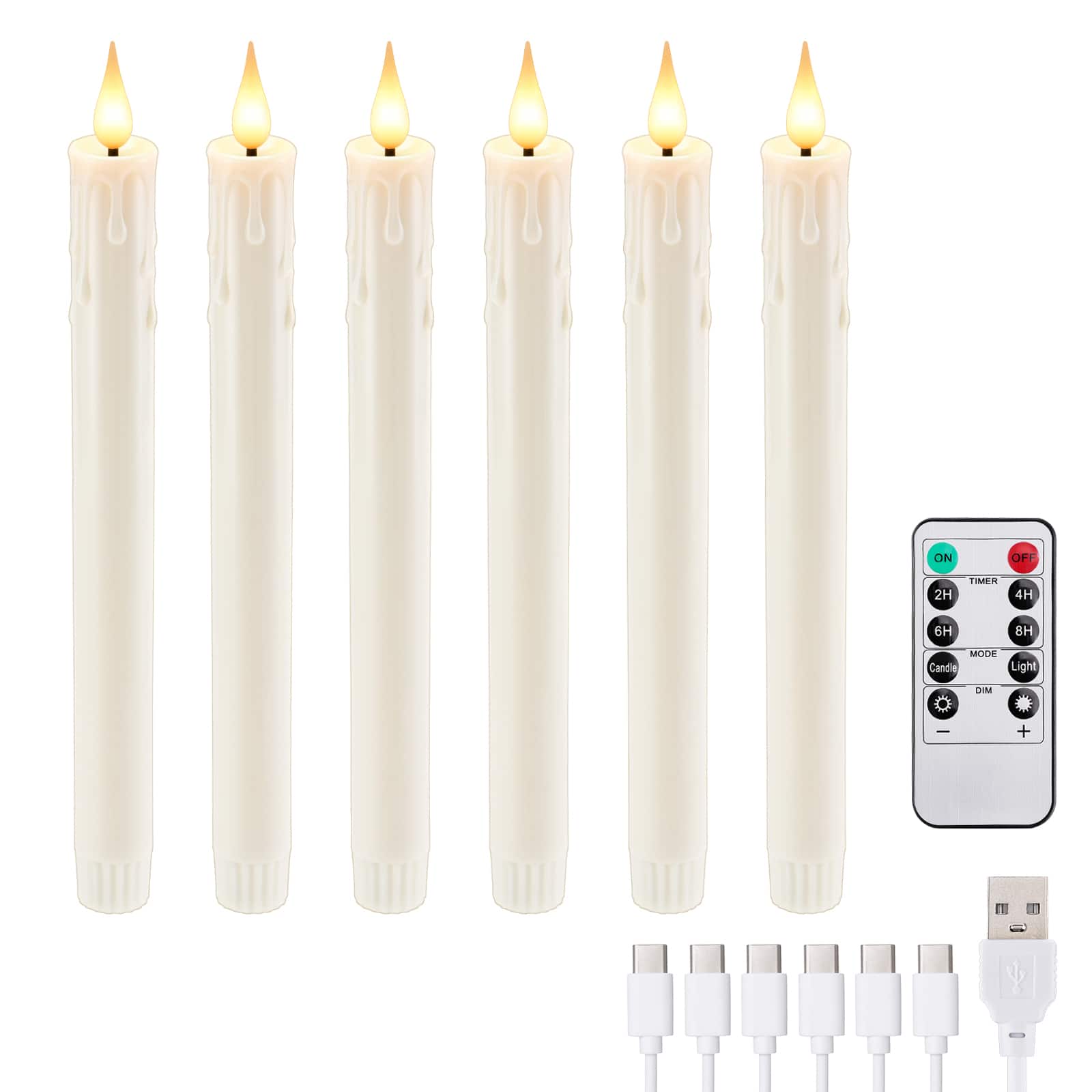 IMAGE - 6 Pack Rechargeable Flameless Candles with Remote Control & Timer, 10 Inch - Warm White