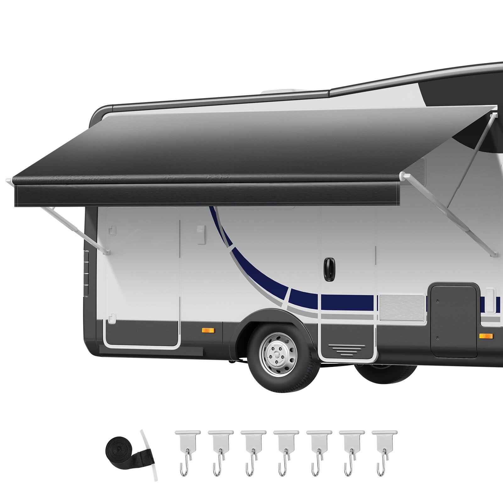 Alt View 5. VEVOR - RV Awning Fabric Replacement, 17' (Fabric 16'2") 18 oz Heavy-Duty Weatherproof Vinyl Camper Awning Replacement - Gradient black.