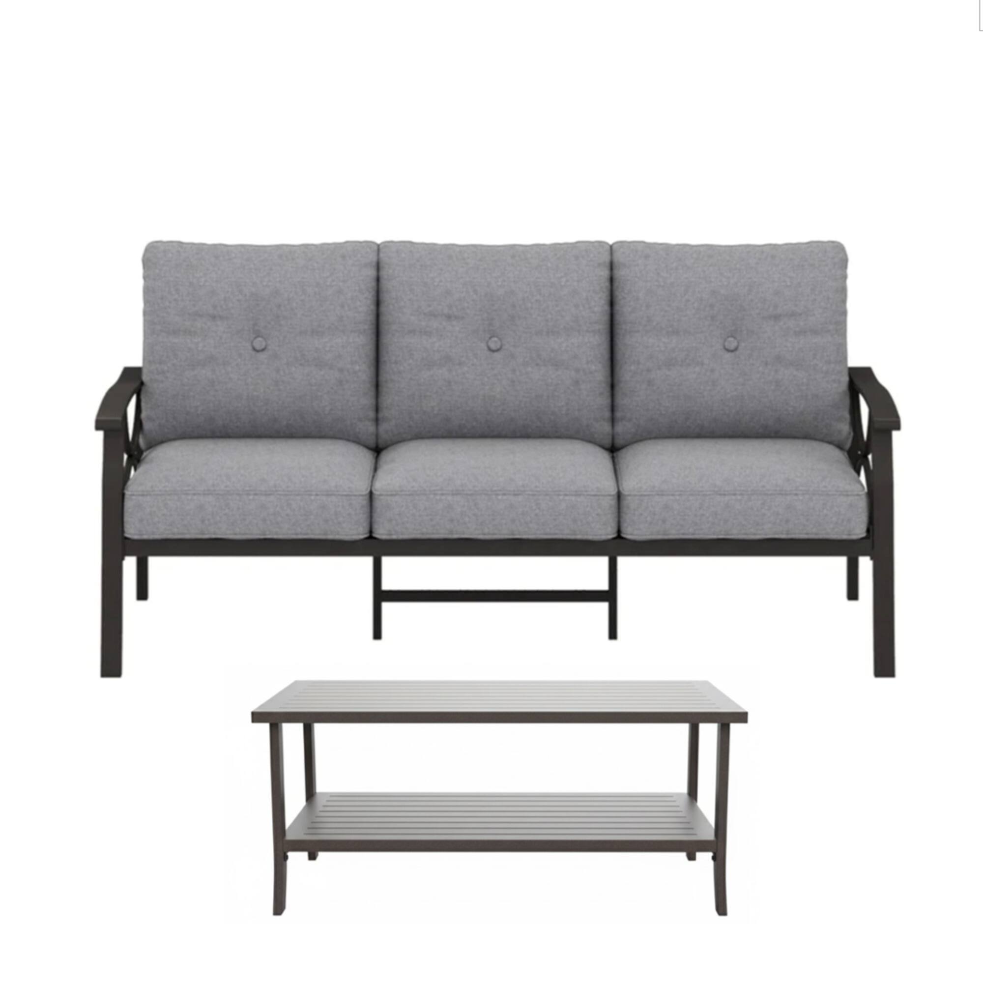 Alt View 5. Mondawe - 2 Piece Outdoor Sofa Set with Rectangular coffee Table and Cushions - Gray+ khaki.