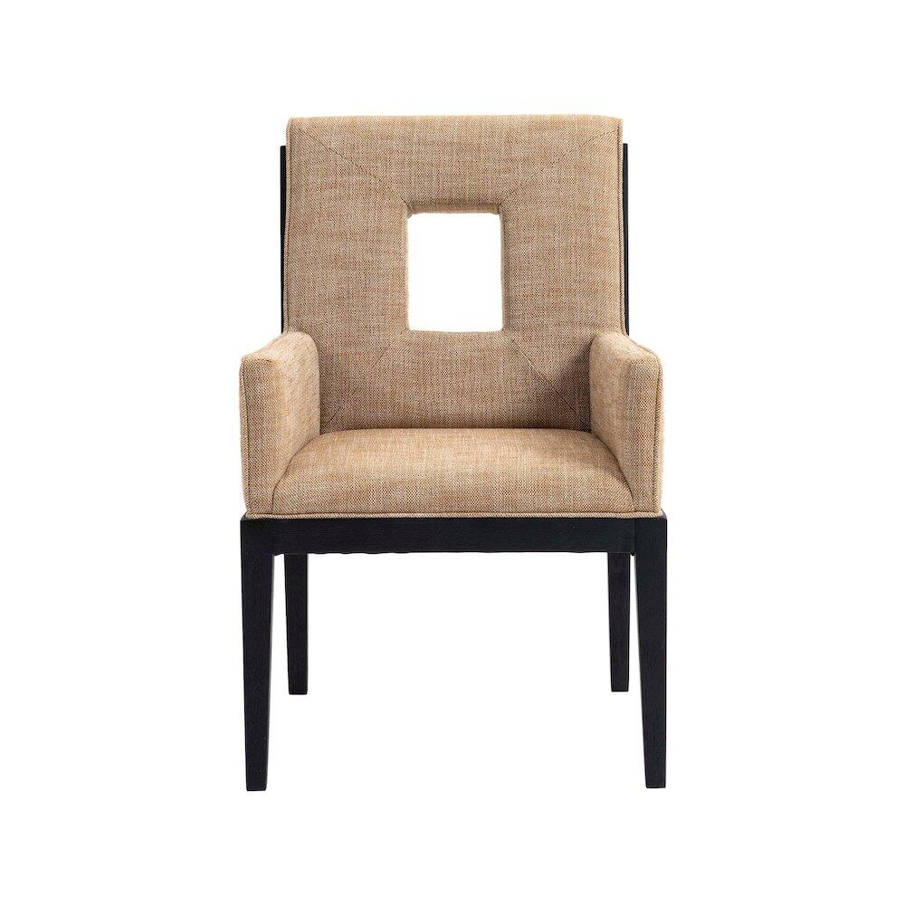 Alt View 2. Meridian Furniture - Gwendolyn Cognac Linen Textured Fabric Dining Arm Chair - Brown.