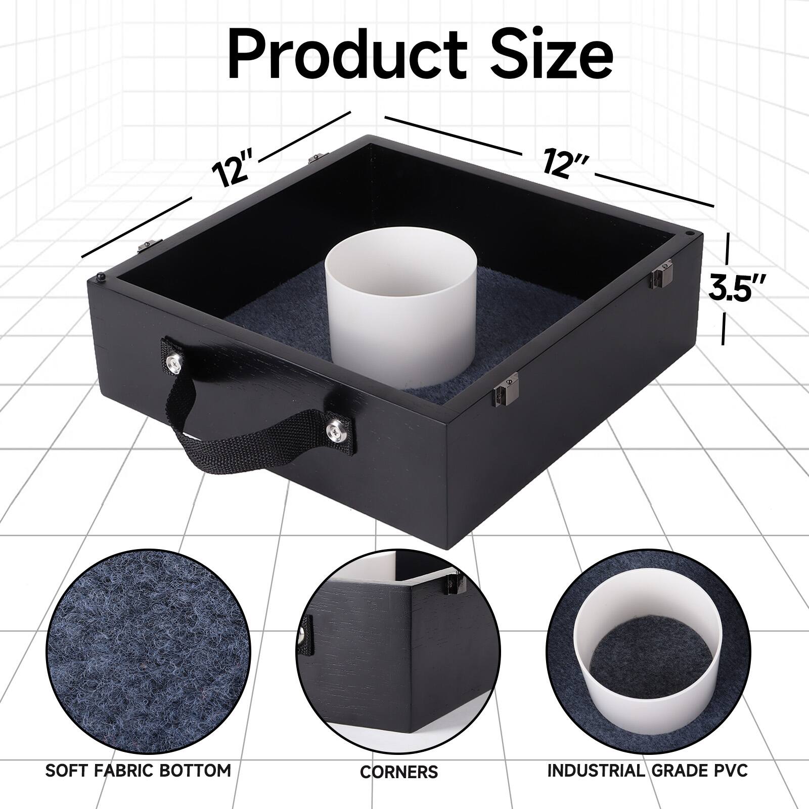 Product Size

12" x 12" x 3.5"

- SOFT FABRIC BOTTOM
- CORNERS
- INDUSTRIAL GRADE PVC