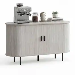 Costway - 47" Fluted Sideboard Buffet Cabinet Coffee Bar Console Table with Metal Legs - Gray