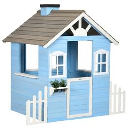 Outsunny - Playhouse for Kids Outdoor with Flower Pot Holders, Door, Windows