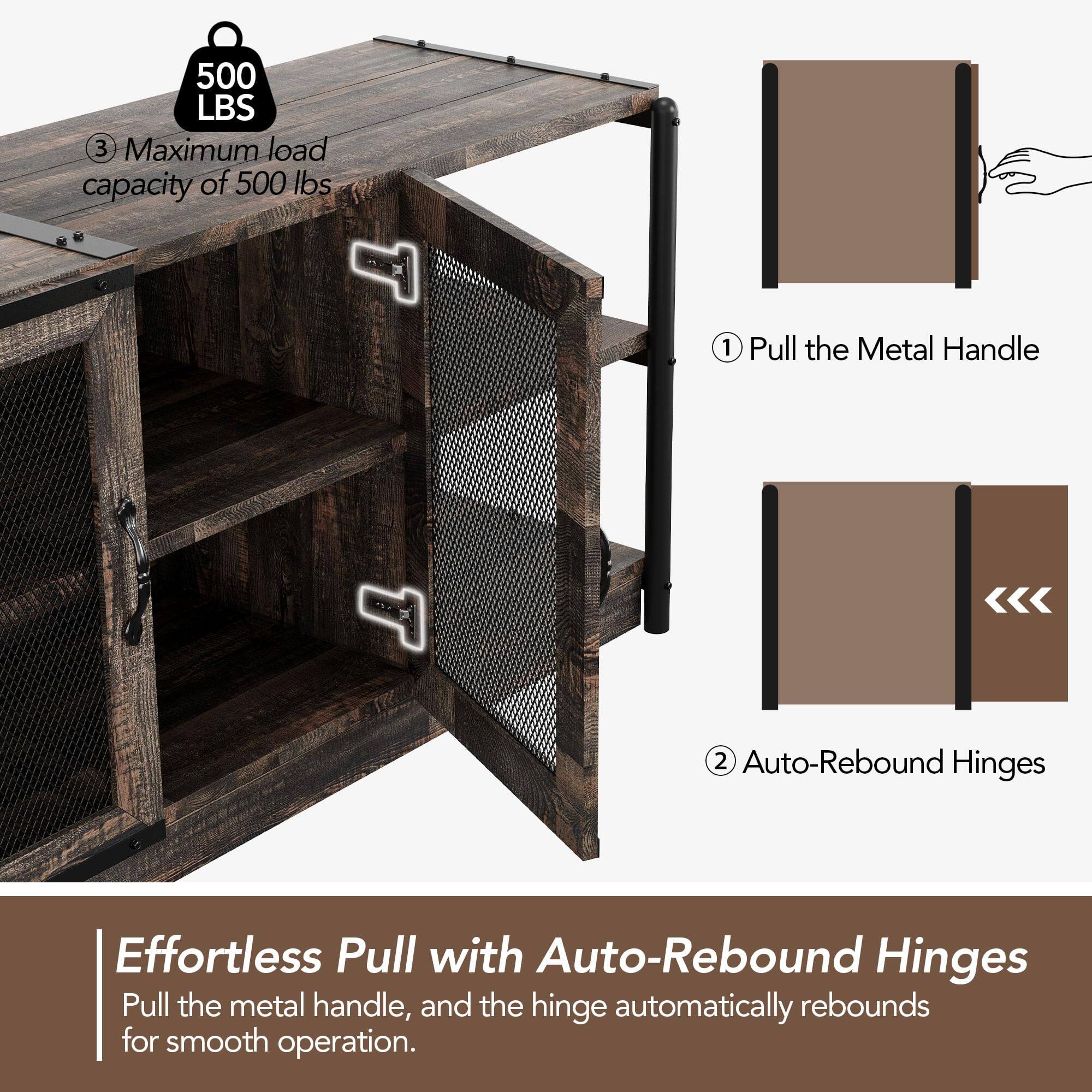 1. Pull the Metal Handle
2. Auto-Rebound Hinges
3. Maximum load capacity of 500 lbs

Effortless Pull with Auto-Rebound Hinges
Pull the metal handle, and the hinge automatically rebounds for smooth operation.