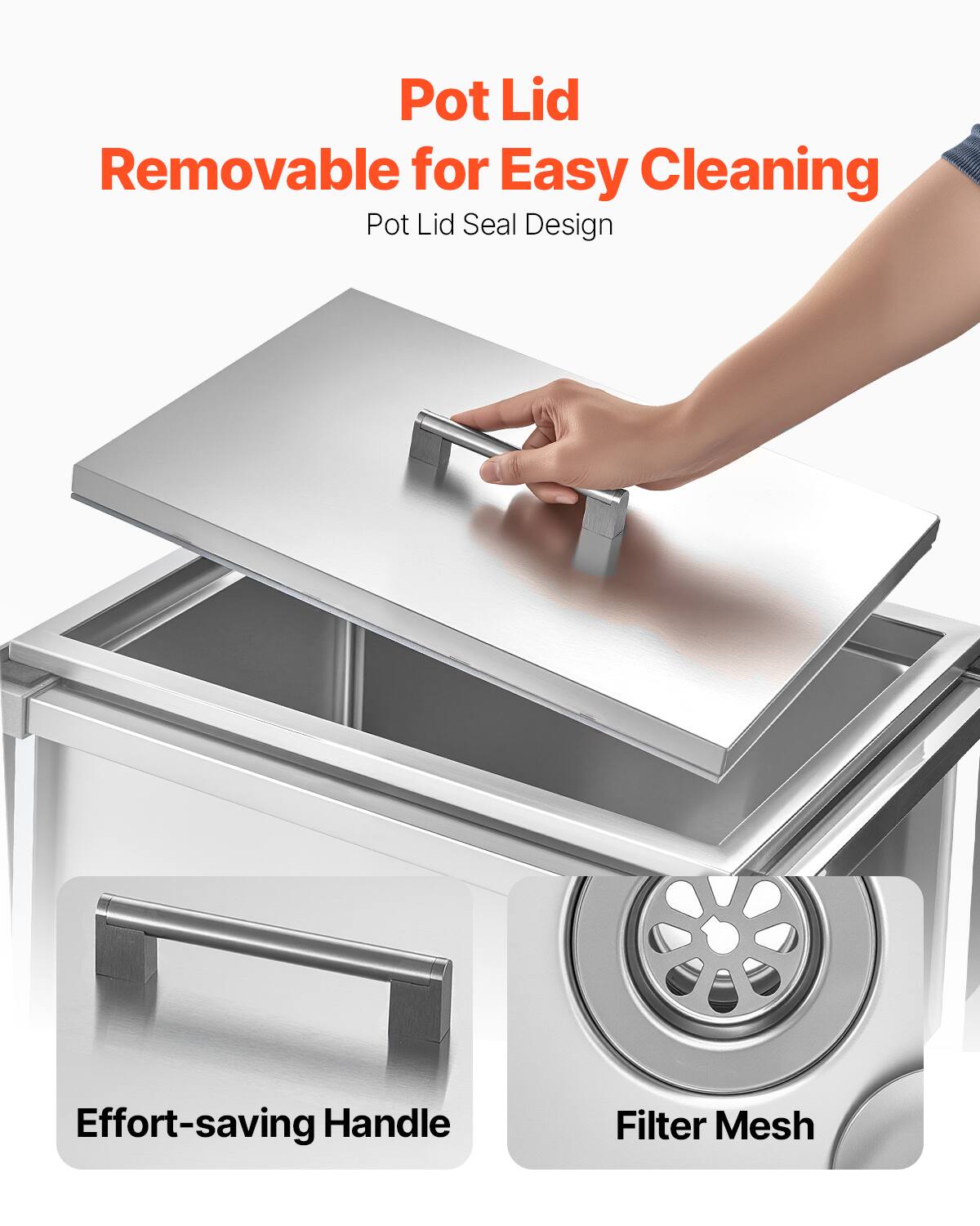 Pot Lid  
Removable for Easy Cleaning  
Pot Lid Seal Design  

Effort-saving Handle  
Filter Mesh