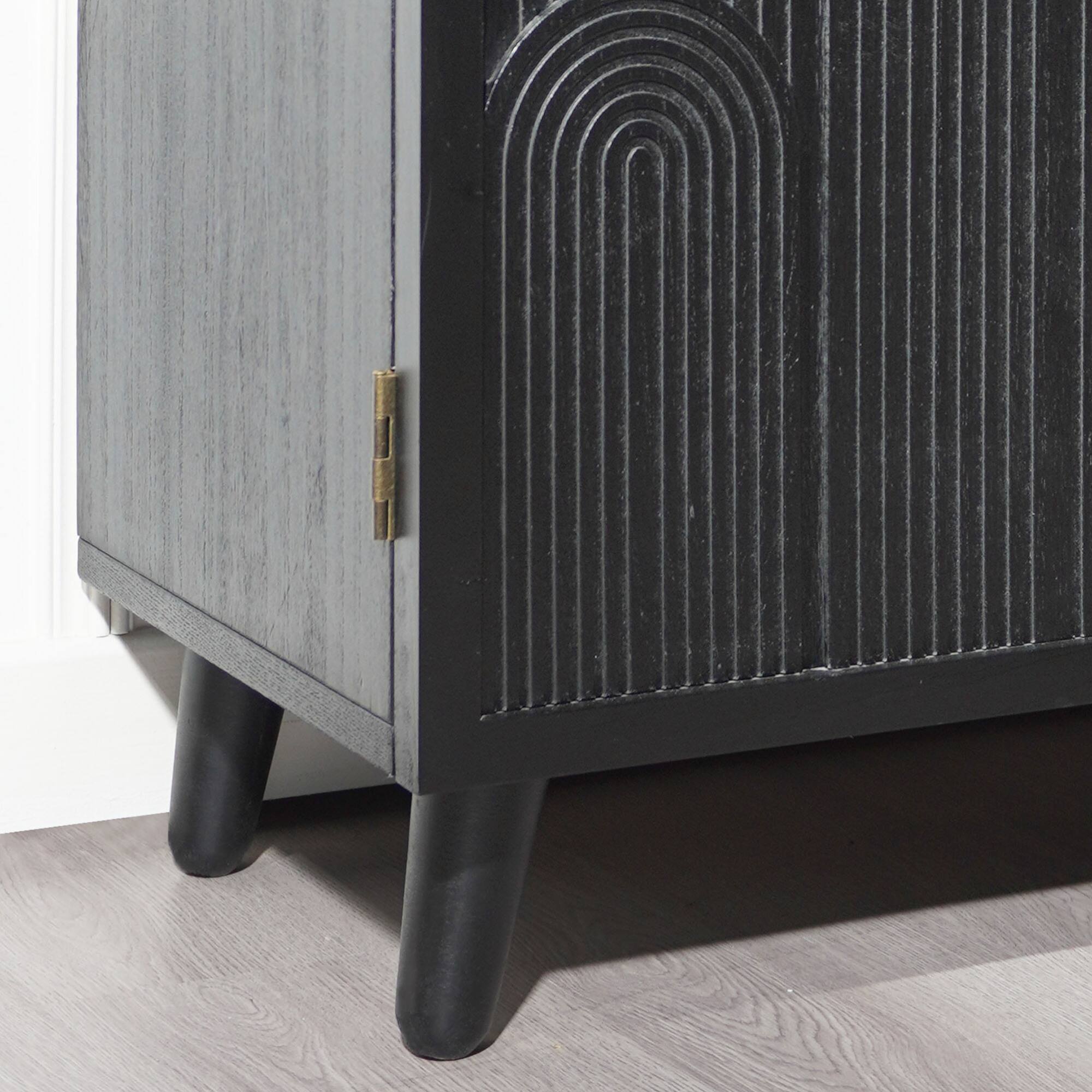 Alt View 6. GOODSILO - Modern Wood Storage Cabinet with Embossed Door Design for Living Room Bedroom or Entryway - Black.