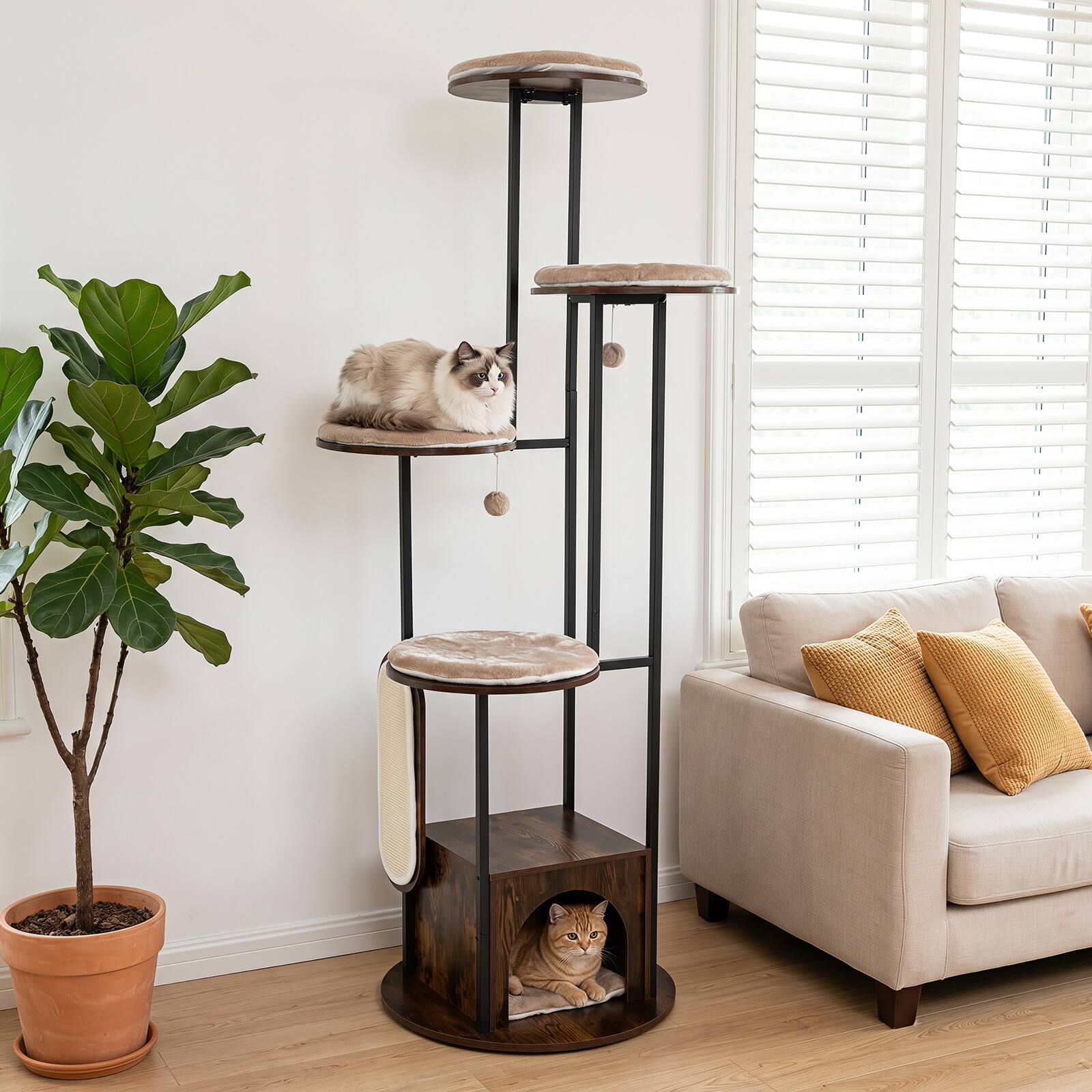 Alt View 3. Gymax - Gymax Modern Cat Tree Tower 72-Inch Tall Multi-Level Cat Condo w/Top Perch Platforms - Brown.