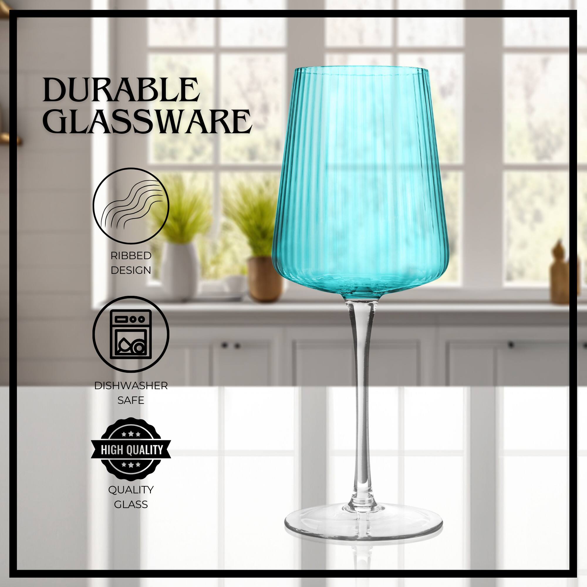 DURABLE GLASSWARE  
RIBBED DESIGN  
DISHWASHER SAFE  
HIGH QUALITY  
QUALITY GLASS