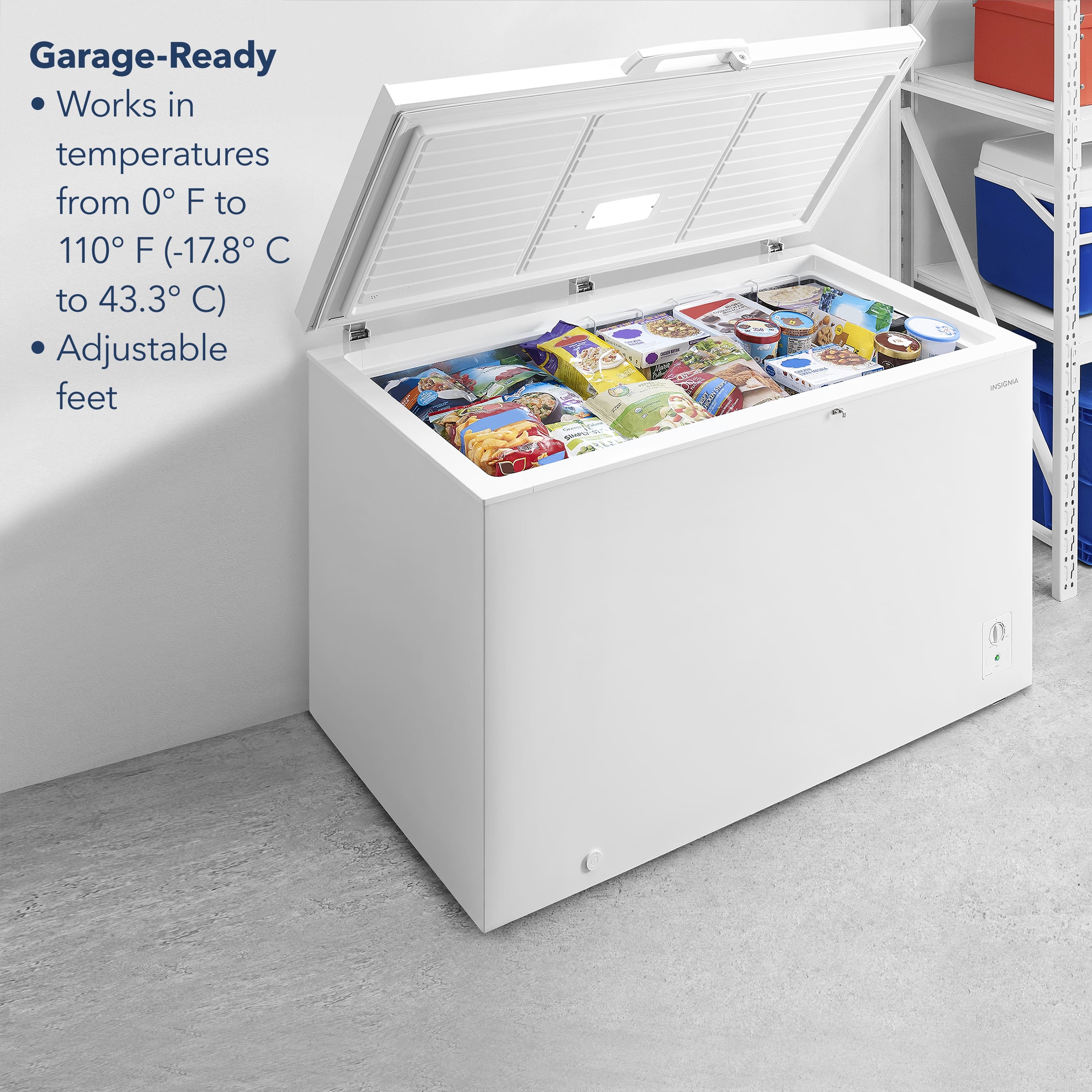 Garage-Ready: Works in temperatures from 0°F to 110°F (-17.8°C to 43.3°C) Adjustable feet.
