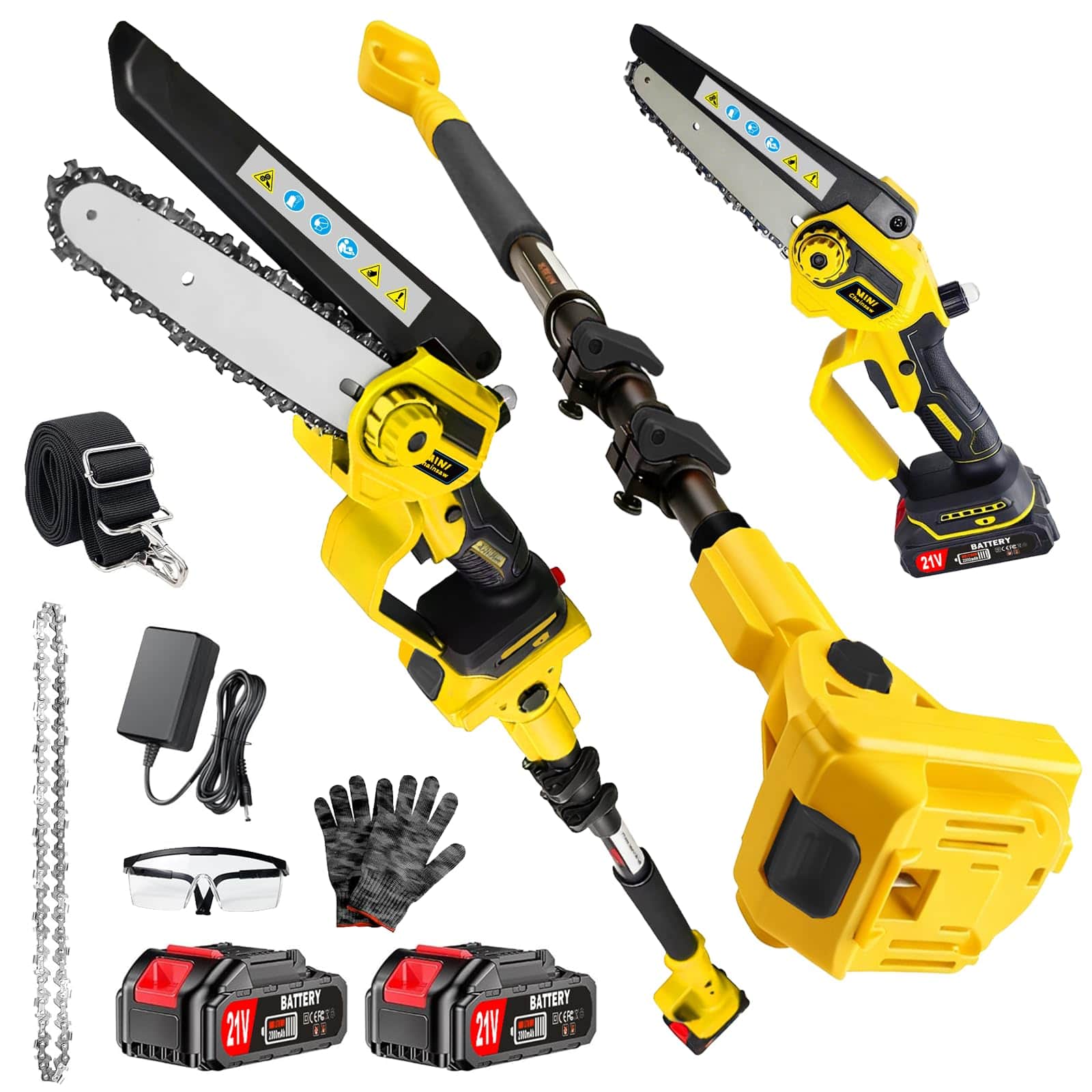 JETRANSPORT - 2-in-1 Electric Pole Saws For Tree Trimming 6 Inch Mini Chainsaw Cordless With Extension & 2pcs 16 Feet Trimm - Pole Saws-3